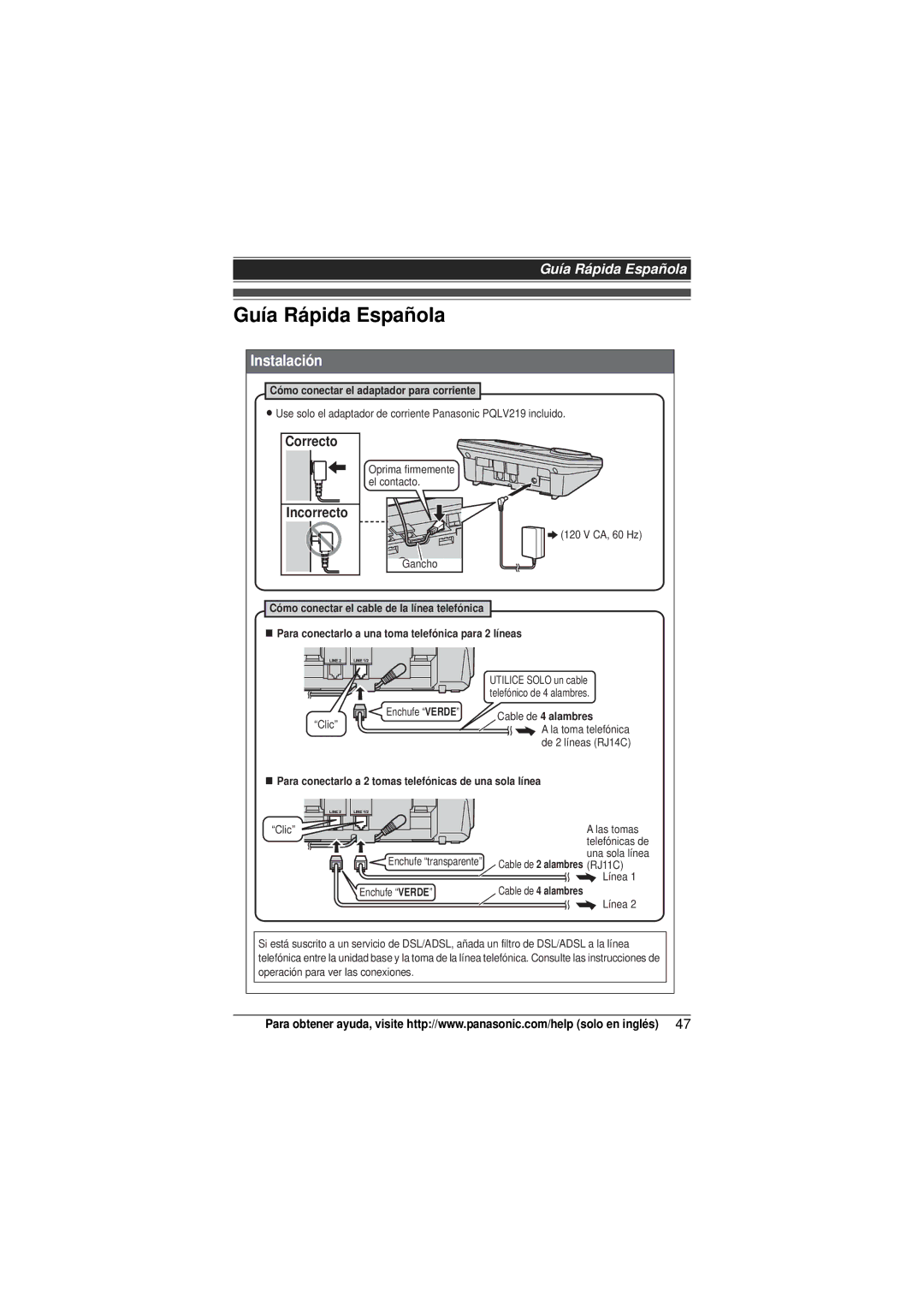 Panasonic KX-TG9322, KX-TG9321 operating instructions Guía Rápida Española, Instalación 