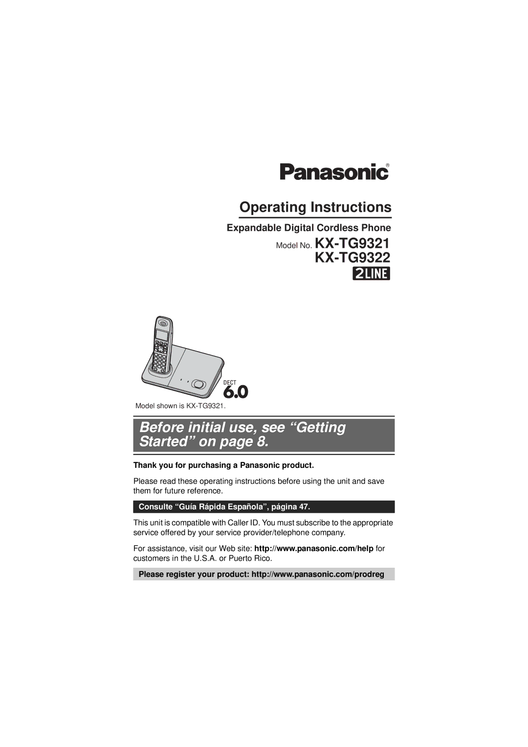 Panasonic KX-TG9321T, KX-TG9322 operating instructions Before initial use, see Getting Started on 