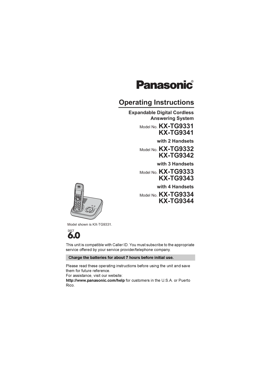 Panasonic KX-TG9333T, KX-TG9331, KX-TG9343, KX-TG9334, KX-TG9344, KX-TG9332 operating instructions Operating Instructions 