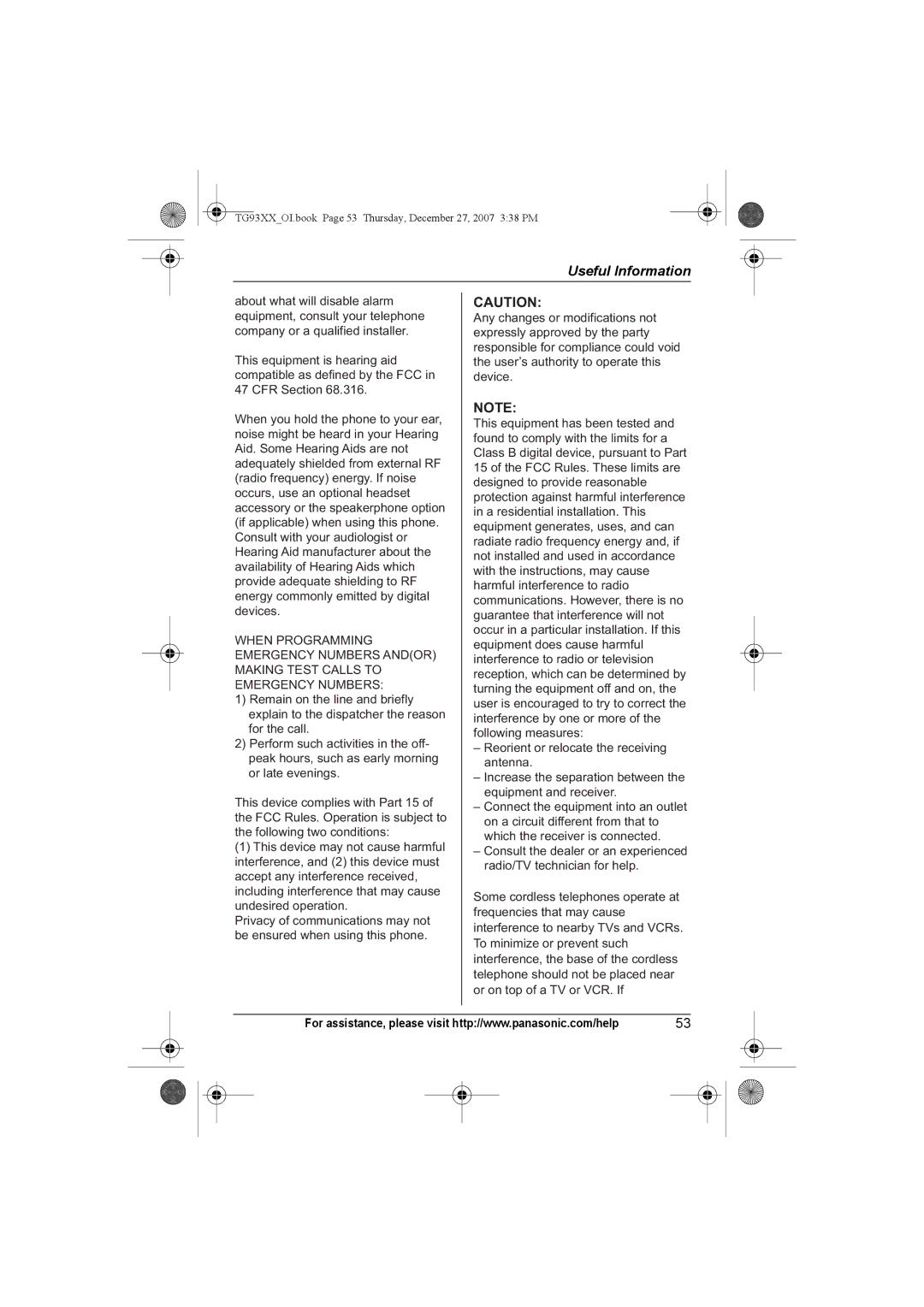 Panasonic KX-TG9332, KX-TG9331, KX-TG9343, KX-TG9334, KX-TG9333 TG93XXOI.book Page 53 Thursday, December 27, 2007 338 PM 