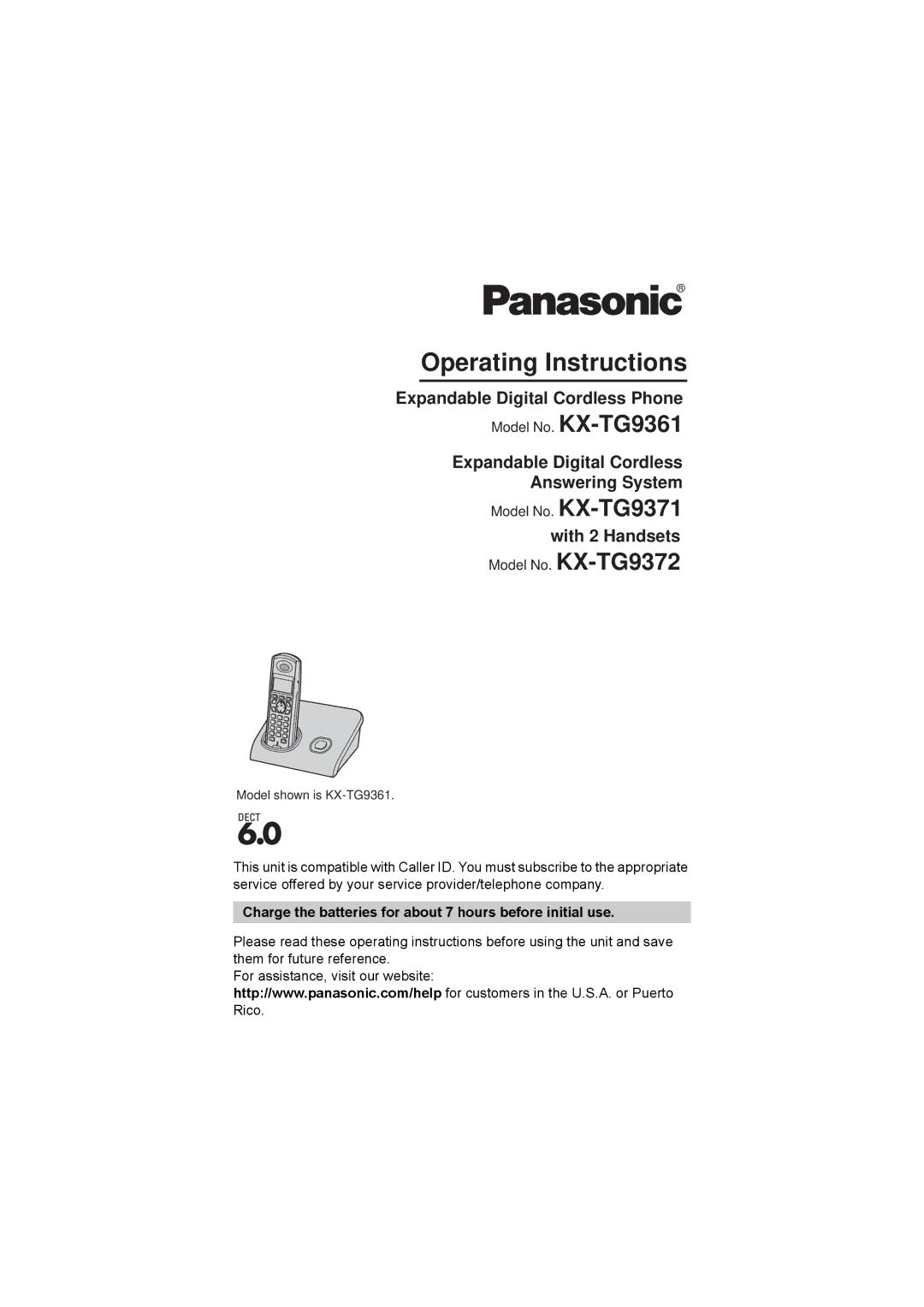 Panasonic KX-TG9372, KX-TG9361, KX-TG9371 operating instructions Operating Instructions 