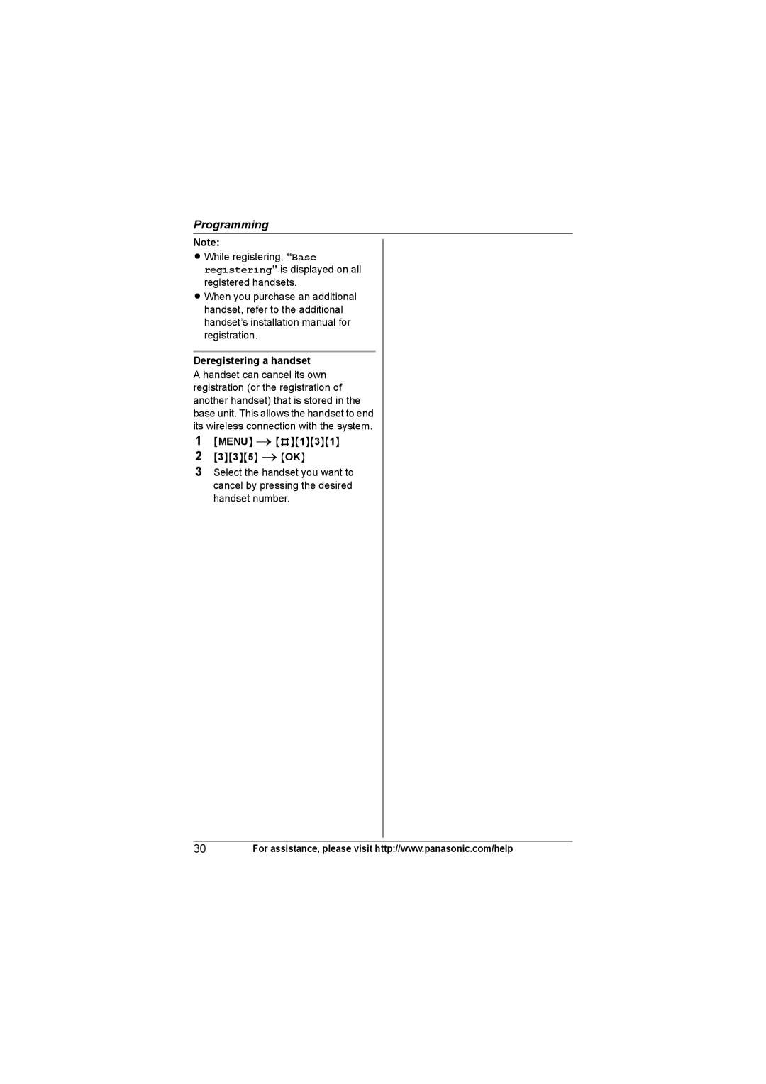 Panasonic KX-TG9361, KX-TG9372, KX-TG9371 operating instructions Deregistering a handset 