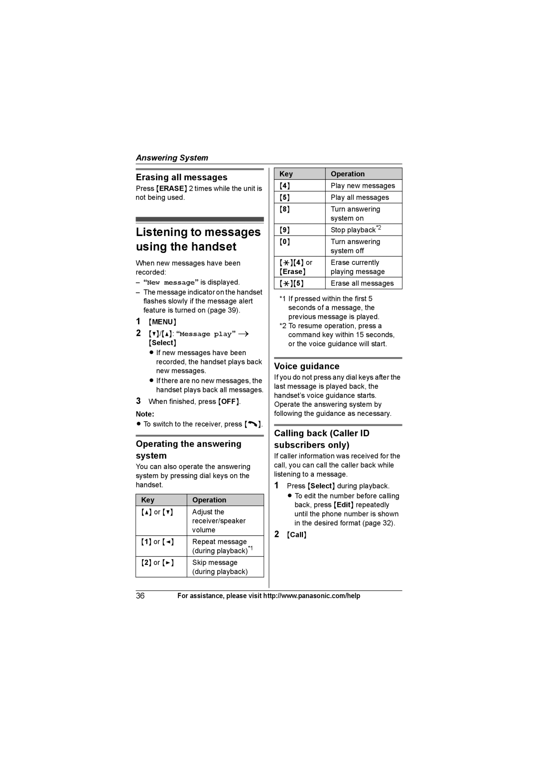 Panasonic KX-TG9361, KX-TG9372, KX-TG9371 Listening to messages using the handset, Erasing all messages, Voice guidance 