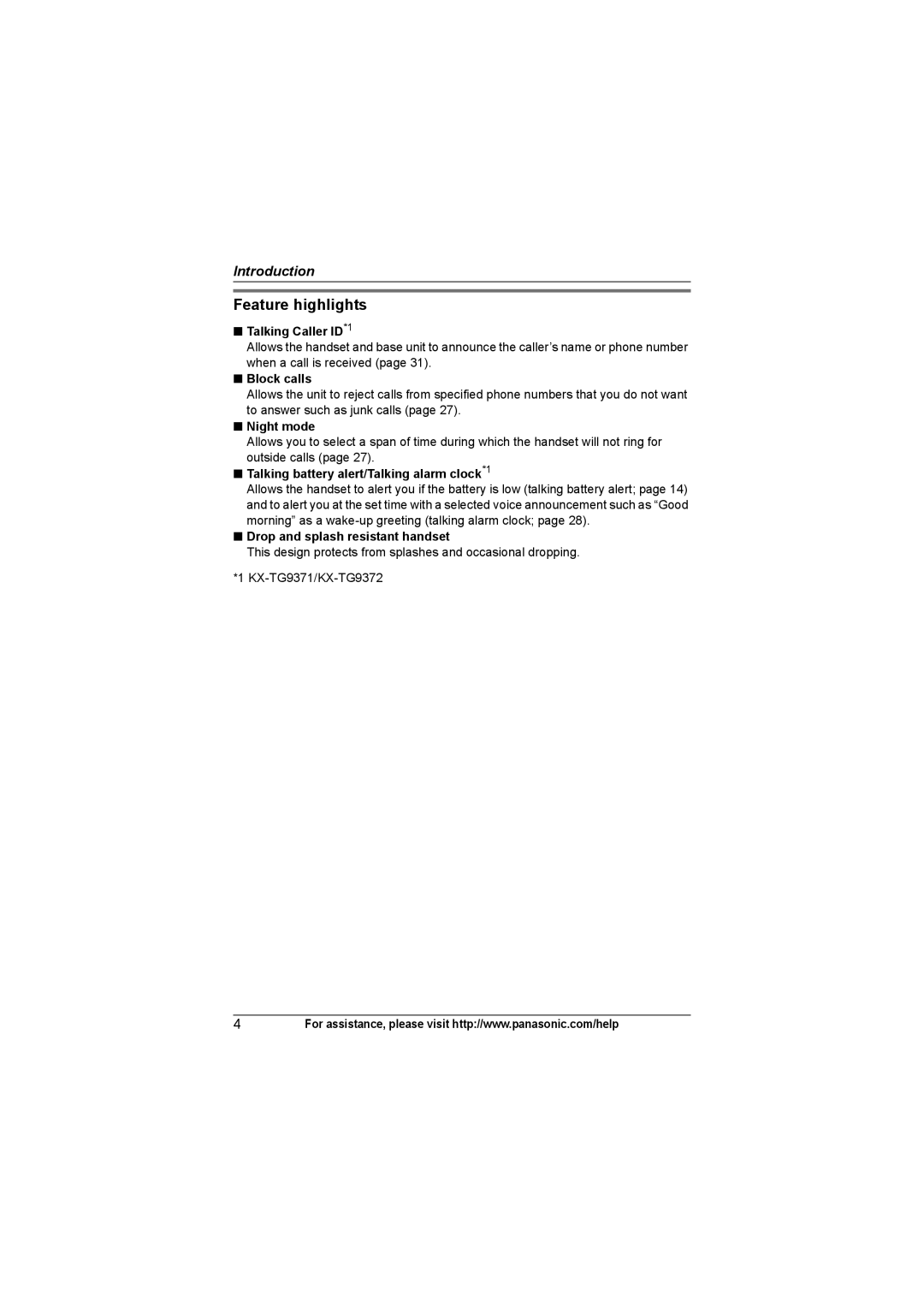 Panasonic KX-TG9372, KX-TG9361, KX-TG9371 operating instructions Feature highlights 