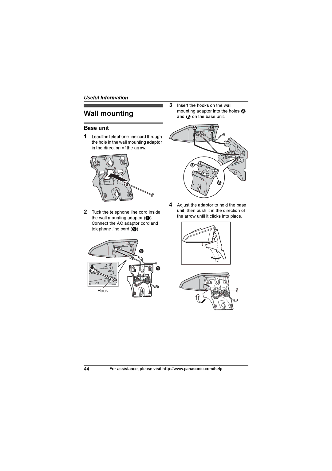 Panasonic KX-TG9371, KX-TG9361, KX-TG9372 operating instructions Wall mounting, Base unit 