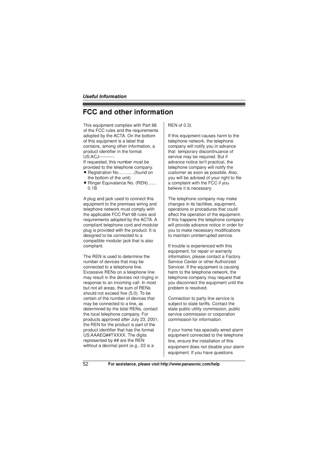 Panasonic KX-TG9372, KX-TG9361, KX-TG9371 operating instructions FCC and other information 