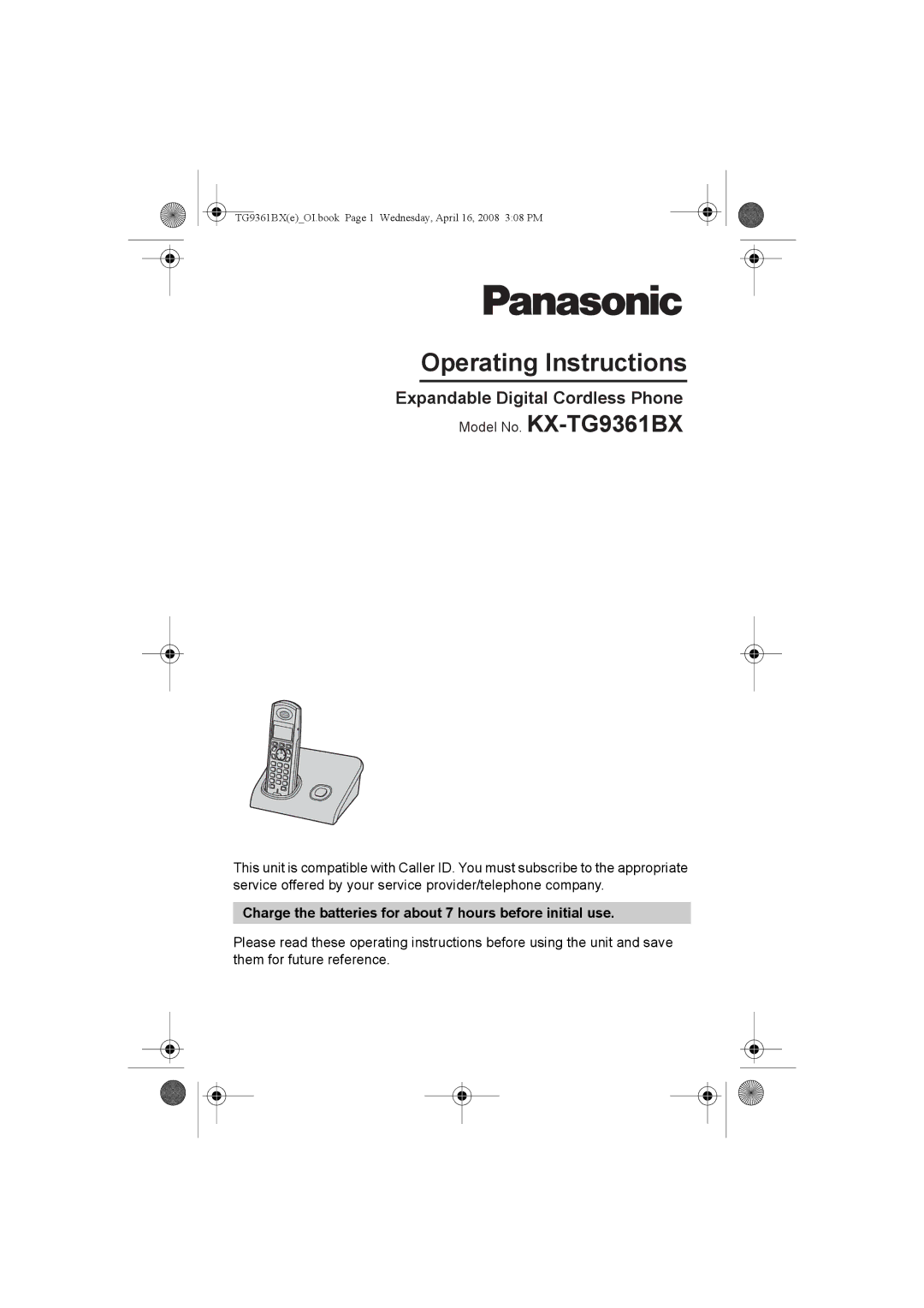 Panasonic KX-TG9361BX operating instructions Operating Instructions 