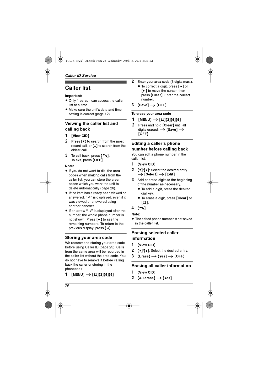 Panasonic KX-TG9361BX operating instructions Caller list 