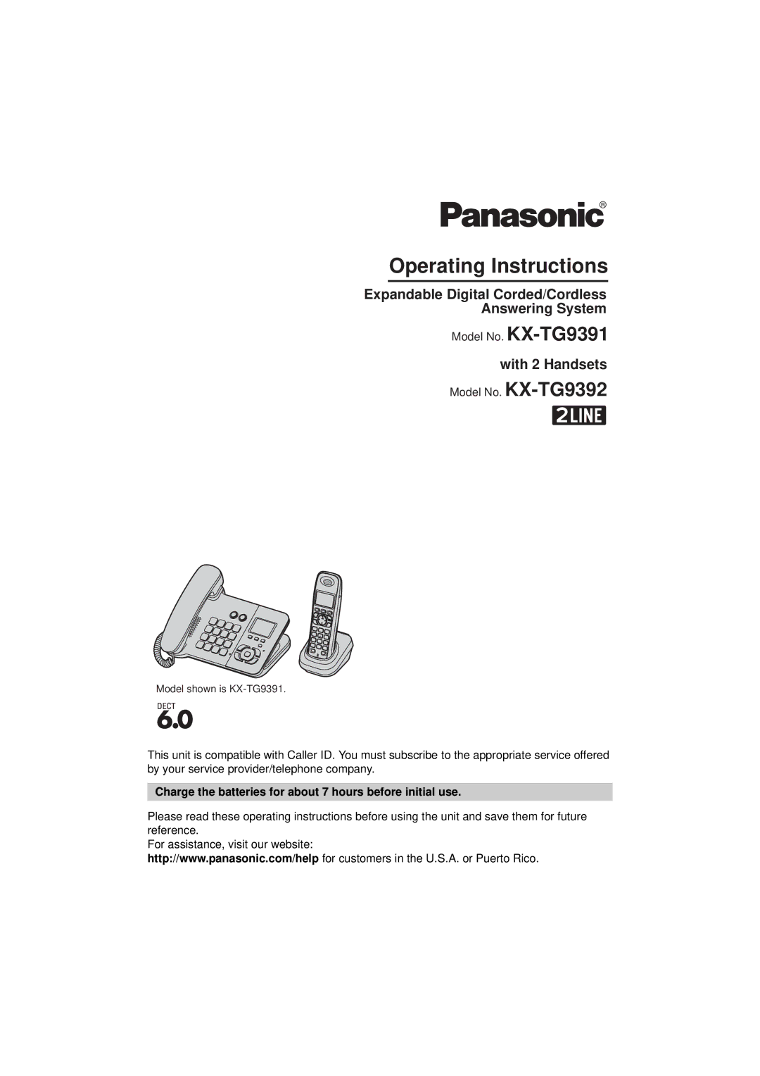 Panasonic KX-TG9392, KX-TG9391T, KXTG9391T operating instructions Operating Instructions, Model shown is KX-TG9391 