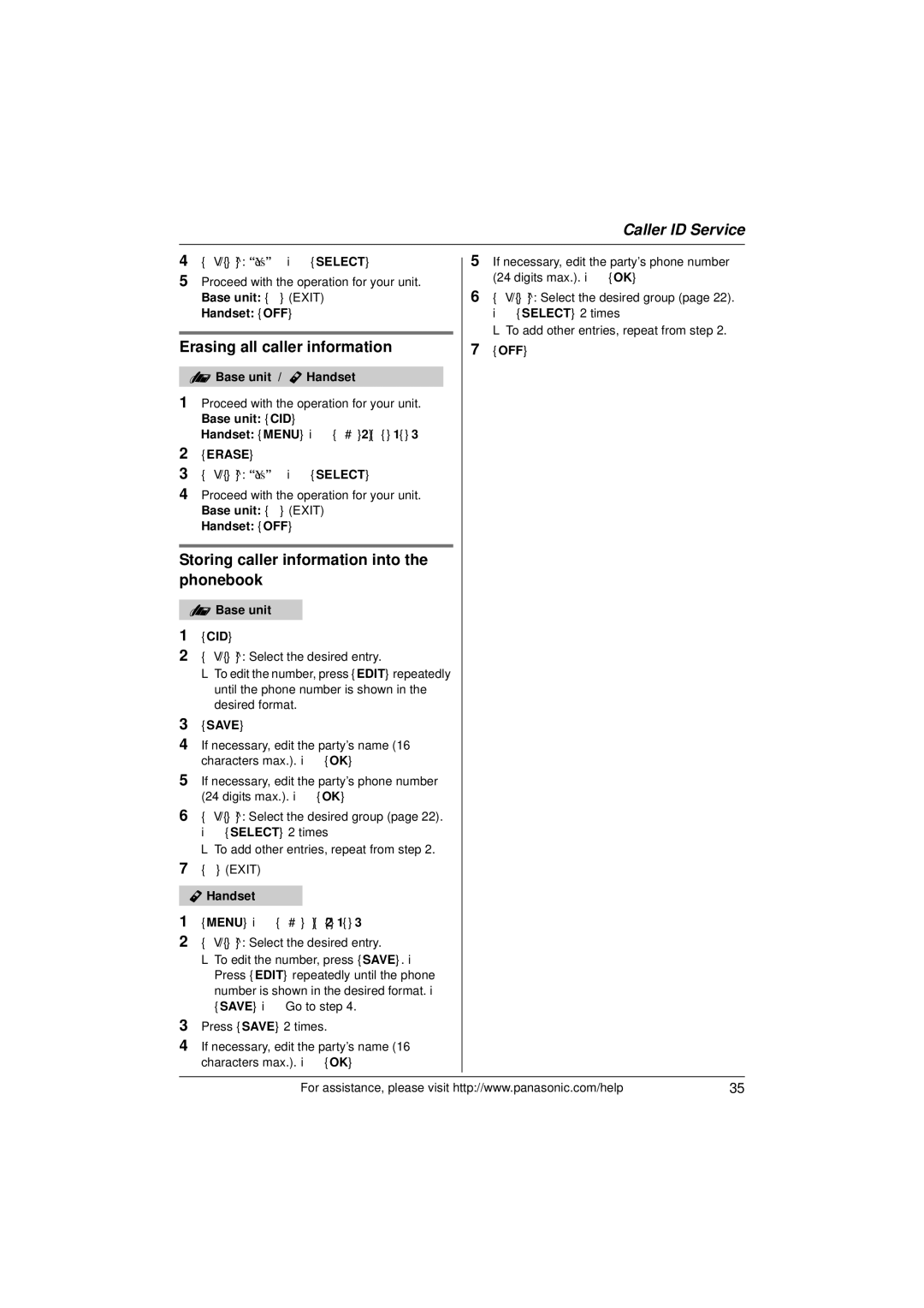 Panasonic KXTG9391T, KX-TG9391T, KX-TG9392 operating instructions Erasing all caller information, Off 