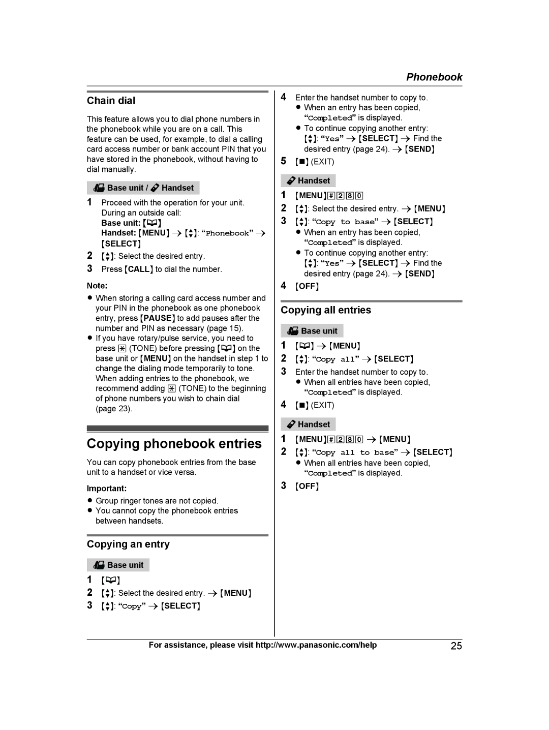 Panasonic KX-TG9471, KX-TG9472 operating instructions Copying phonebook entries, Chain dial, Copying an entry, Moffn 