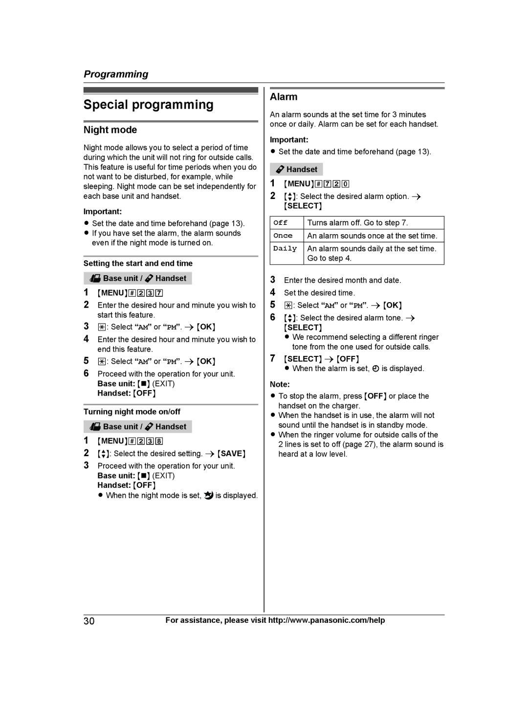 Panasonic KX-TG9472, KX-TG9471 operating instructions Alarm, Mselectn a Moffn 