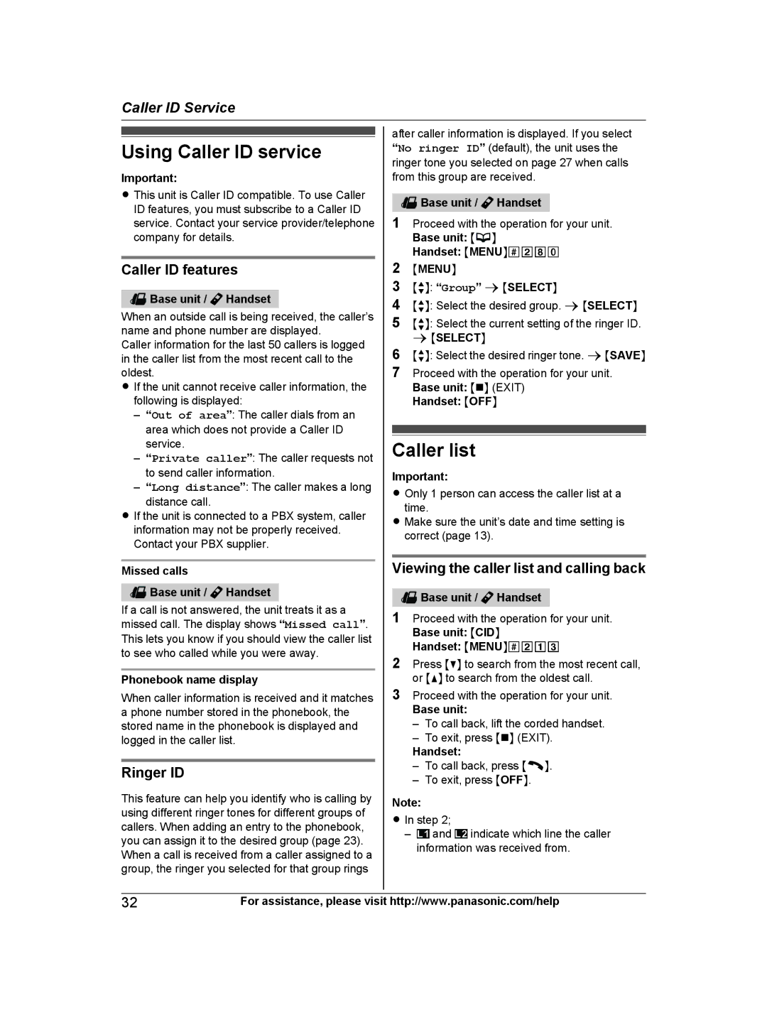 Panasonic KX-TG9472, KX-TG9471 operating instructions Using Caller ID service, Caller list, Caller ID features, Ringer ID 