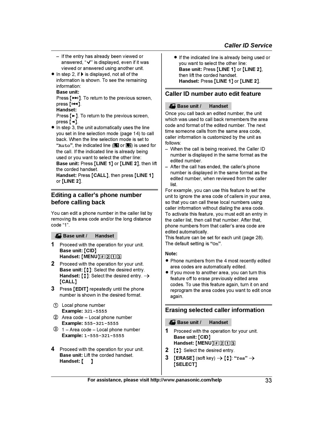 Panasonic KX-TG9471 Editing a caller’s phone number before calling back, Caller ID number auto edit feature, Mcalln 