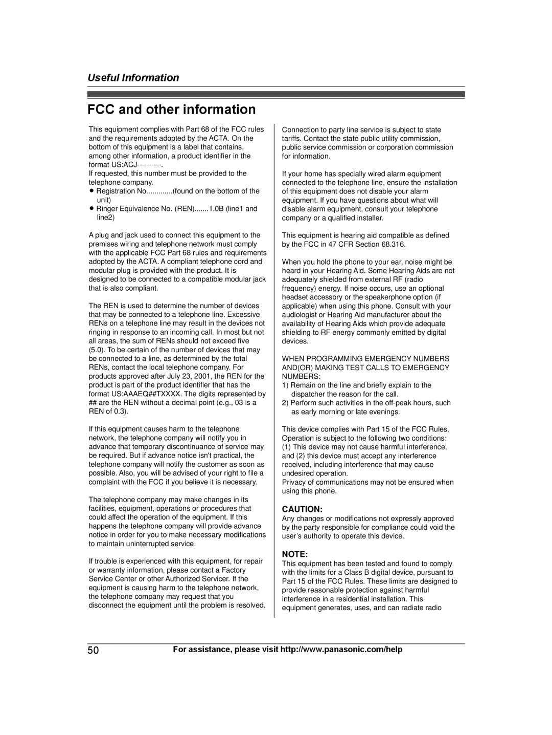 Panasonic KX-TG9472, KX-TG9471 operating instructions FCC and other information 