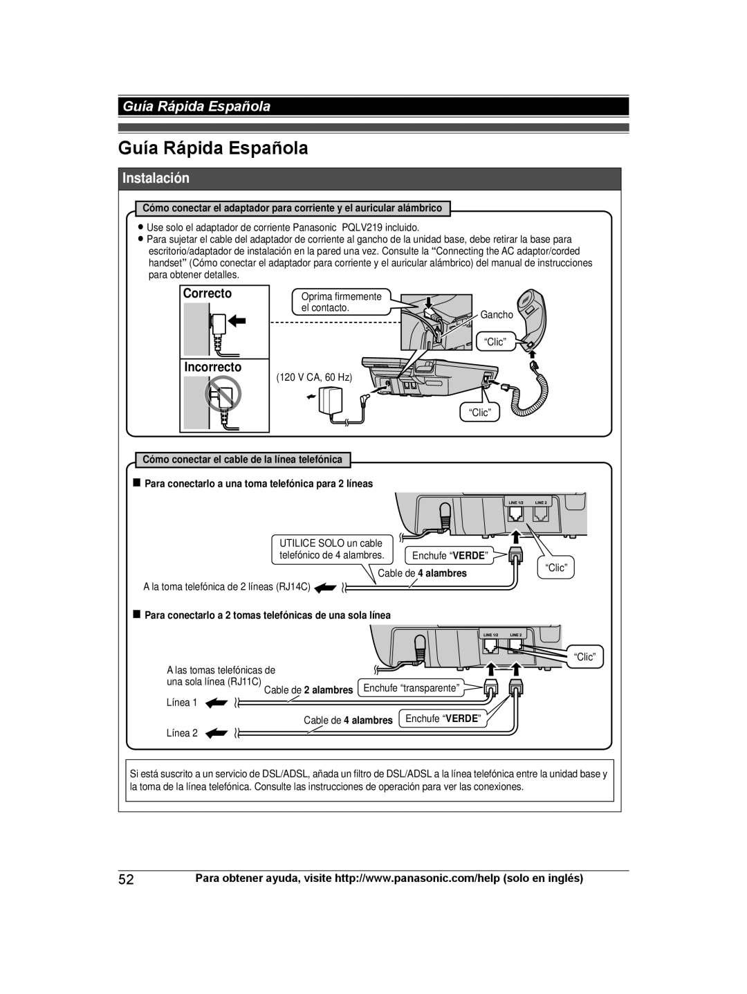 Panasonic KX-TG9472, KX-TG9471 operating instructions Guía Rápida Española, Instalación 