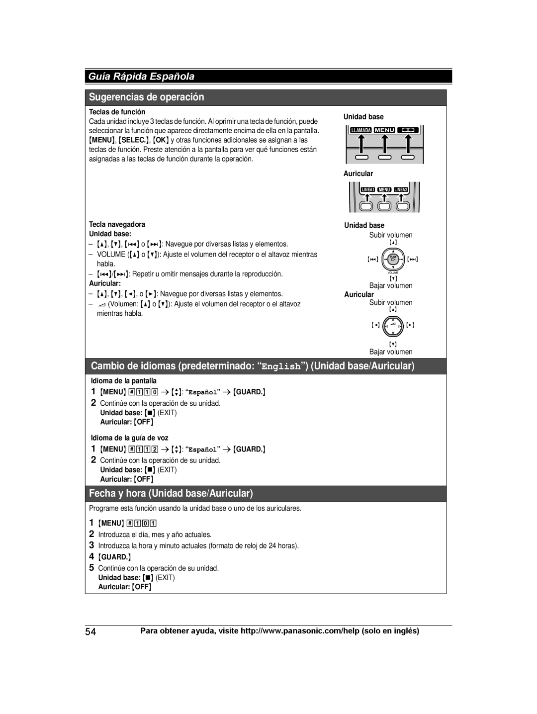 Panasonic KX-TG9472, KX-TG9471 operating instructions Sugerencias de operación 