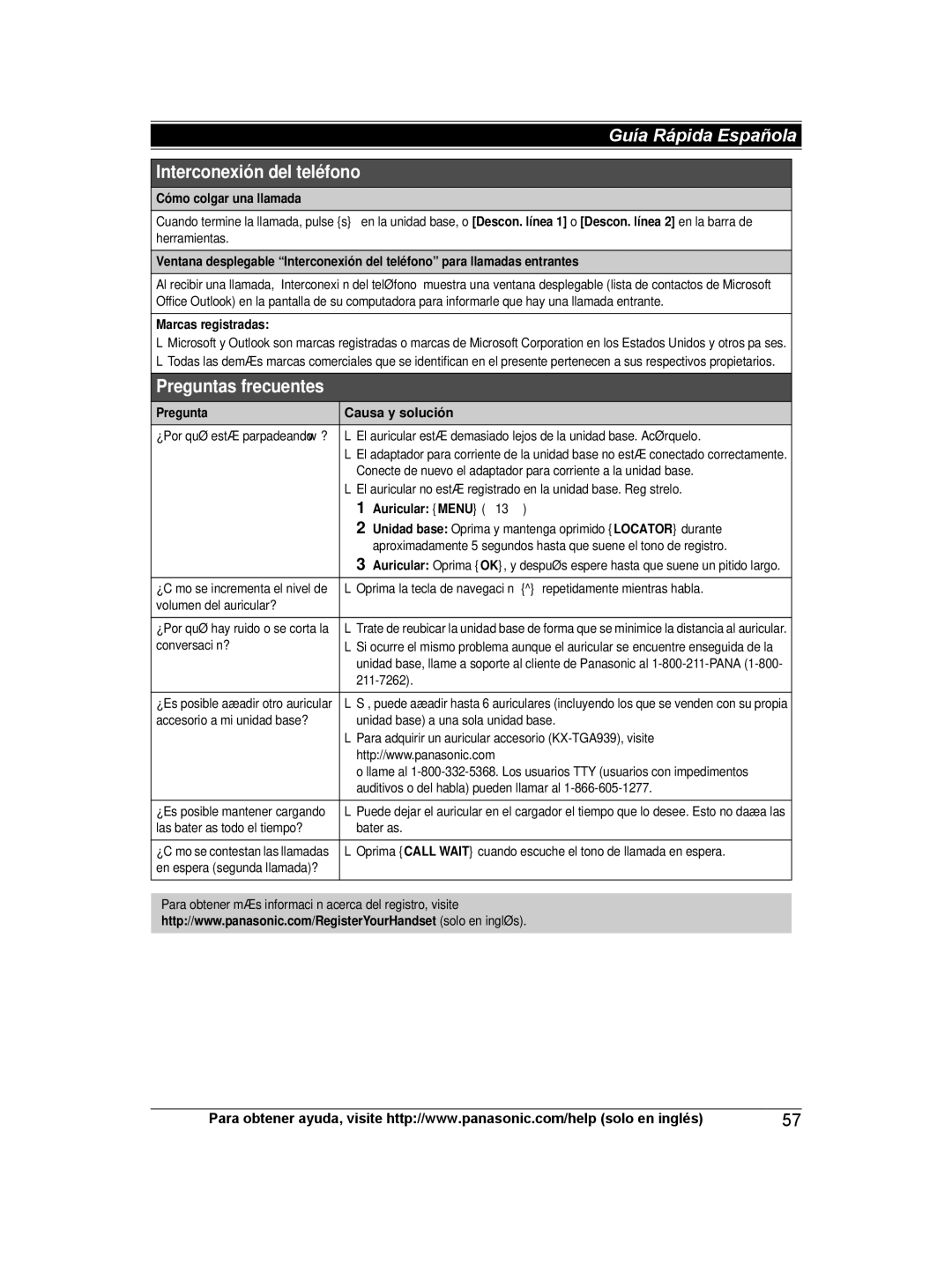 Panasonic KX-TG9471, KX-TG9472 operating instructions Preguntas frecuentes 