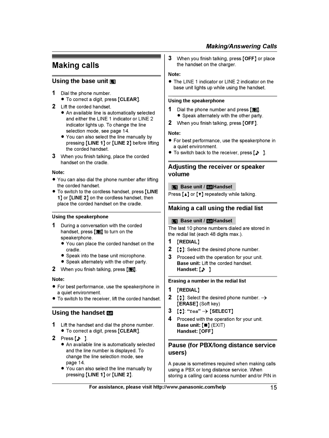 Panasonic KXTG9471B, KX-TG9472B, KX-TG9471B, KXTG9472B operating instructions Making calls 