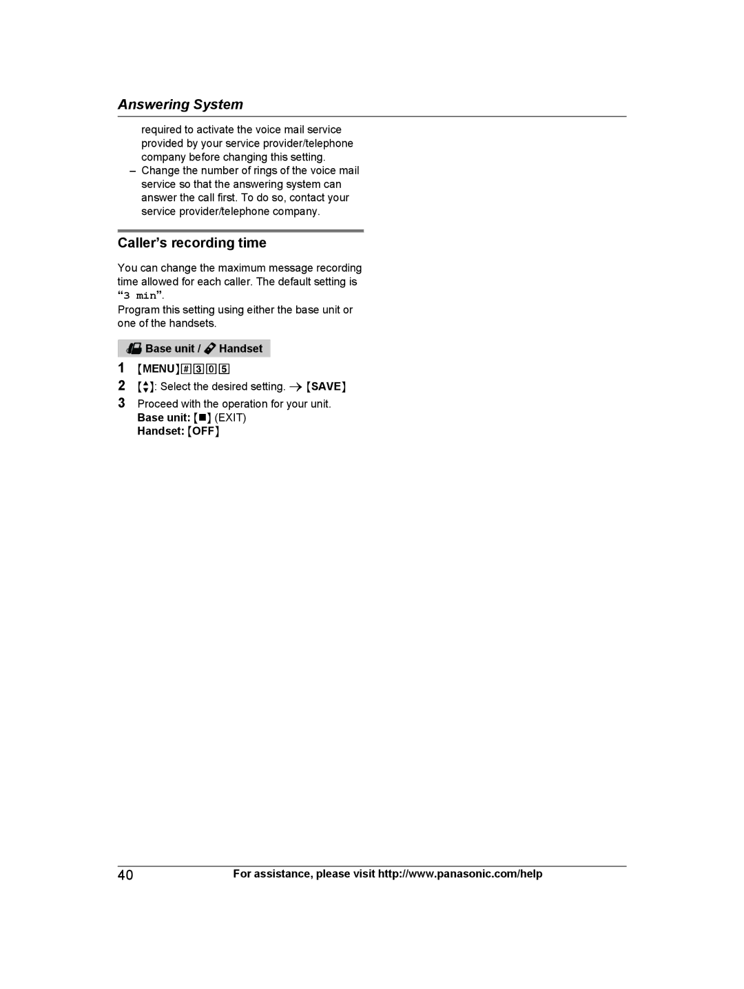 Panasonic KX-TG9472B, KX-TG9471B, KXTG9472B, KXTG9471B operating instructions Caller’s recording time, Handset Moffn 