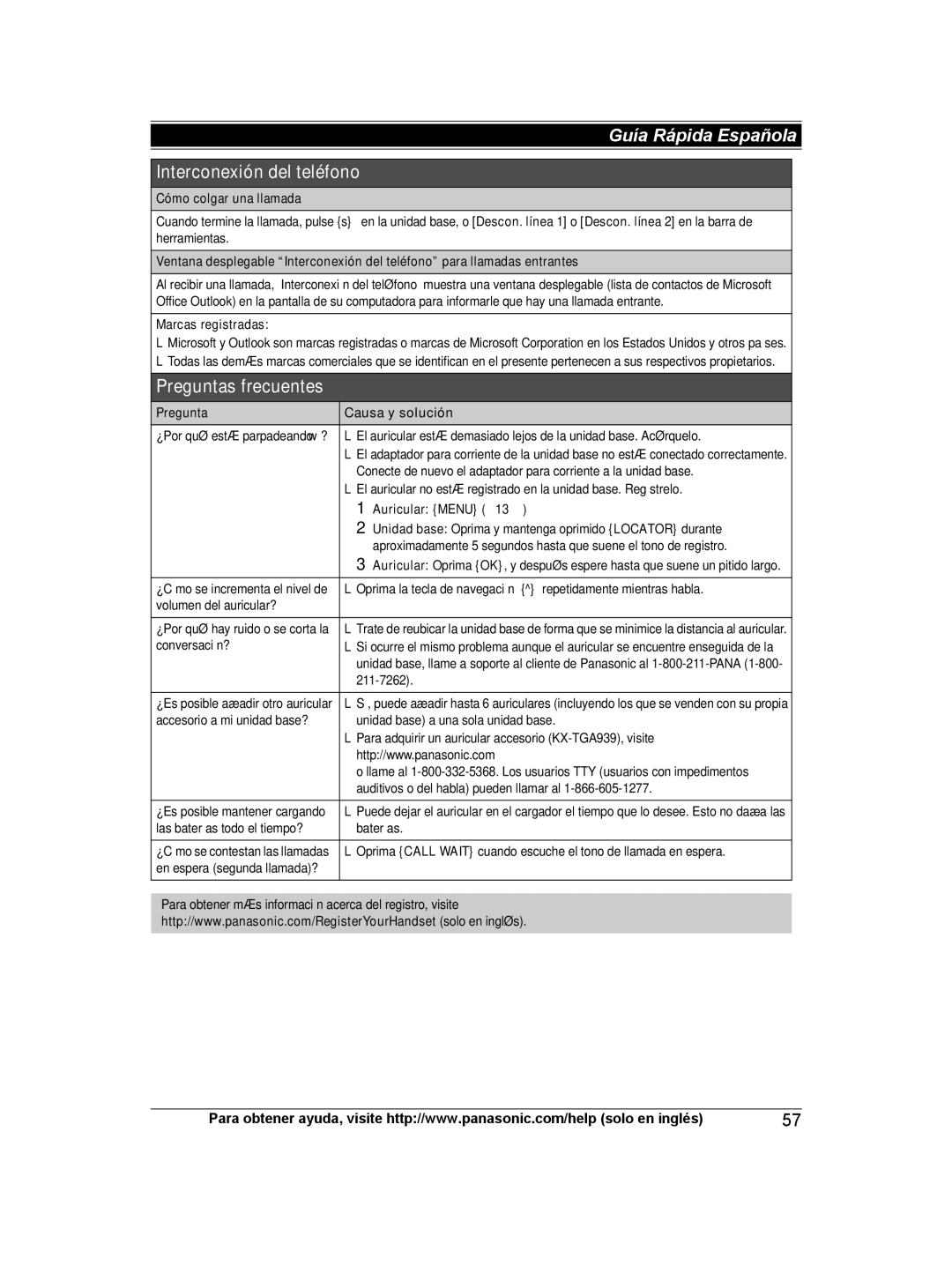 Panasonic KX-TG9471B, KX-TG9472B, KXTG9472B, KXTG9471B operating instructions Preguntas frecuentes 