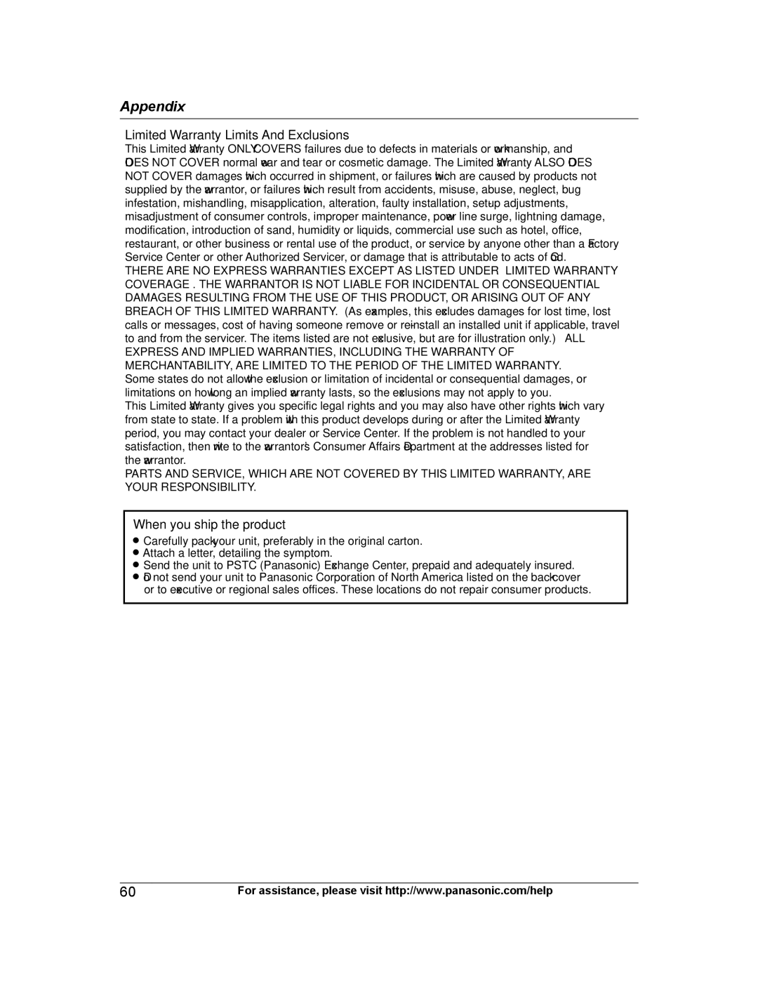 Panasonic KX-TG9472B, KX-TG9471B, KXTG9472B, KXTG9471B operating instructions Limited Warranty Limits And Exclusions 