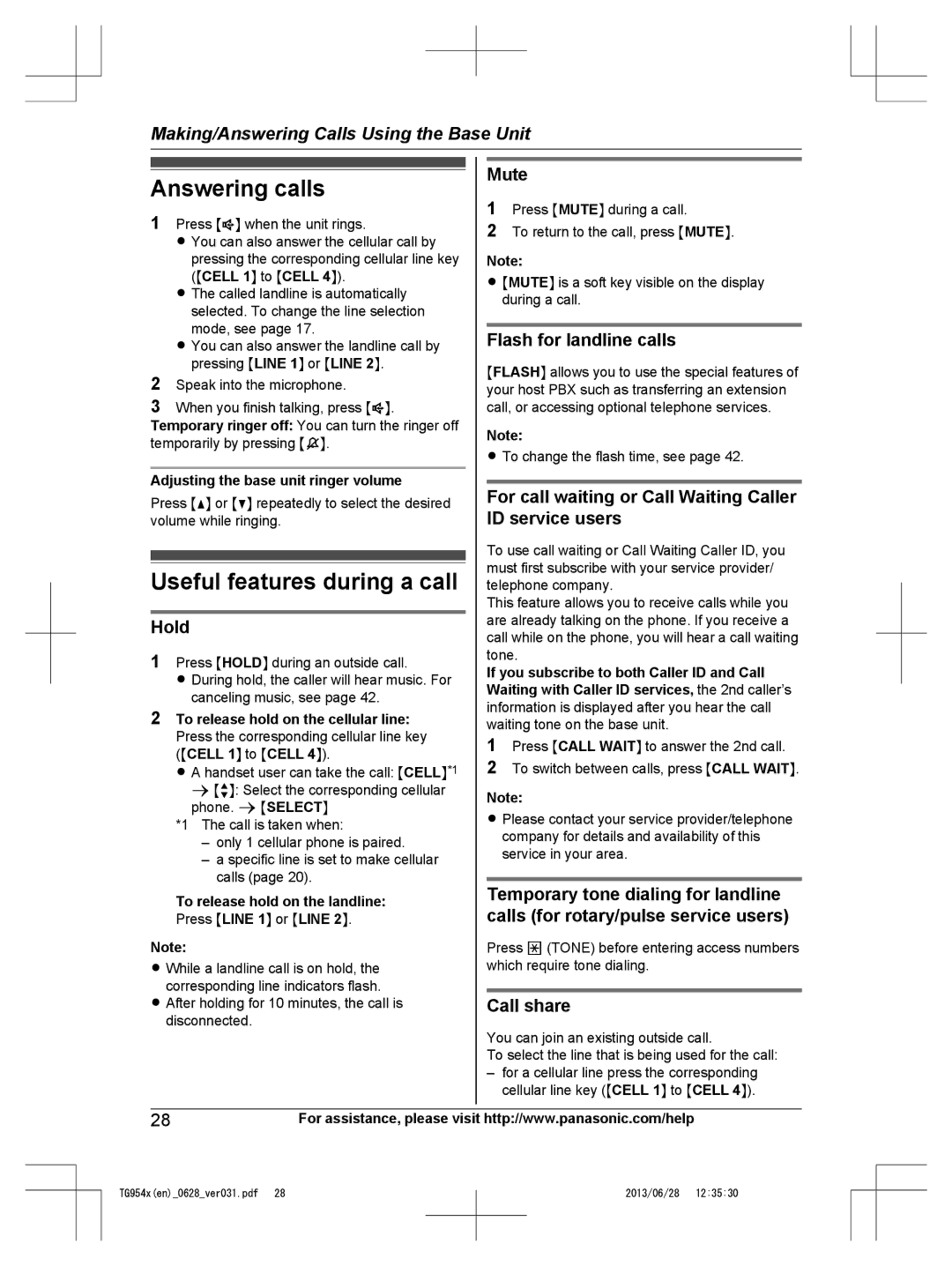 Panasonic KX-TG9542, KX-TG9541 operating instructions Adjusting the base unit ringer volume, Press Mline 1N or Mline 2N 