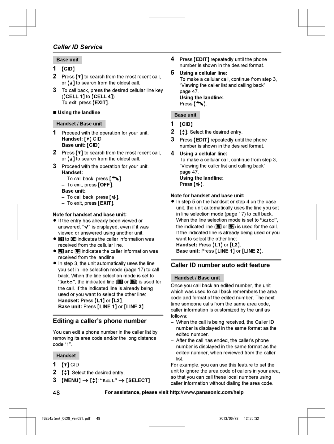 Panasonic KX-TG9542, KX-TG9541 Editing a caller’s phone number, To call back, press M N To exit, press Moffn, List 