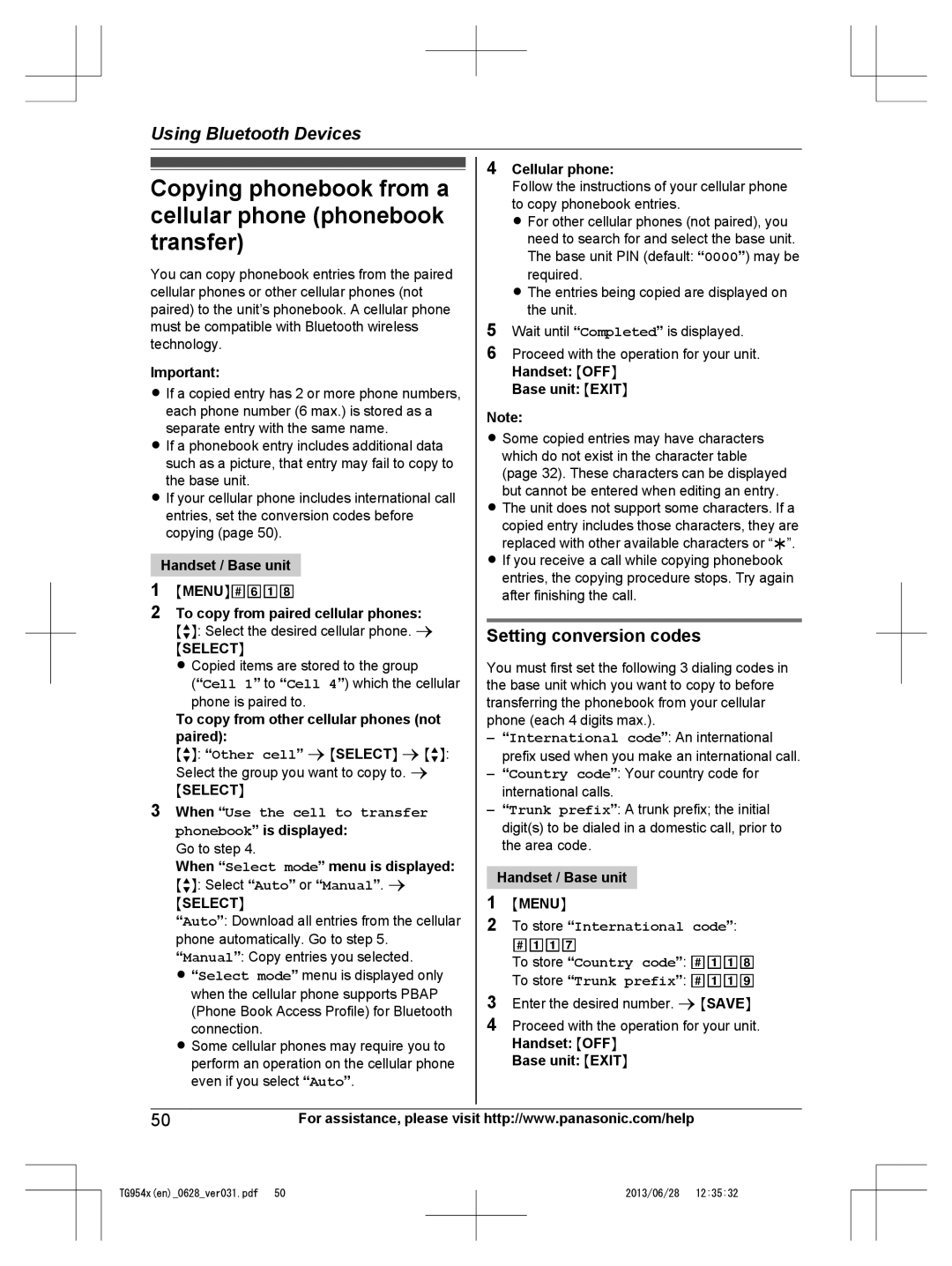 Panasonic KX-TG9542, KX-TG9541 operating instructions 