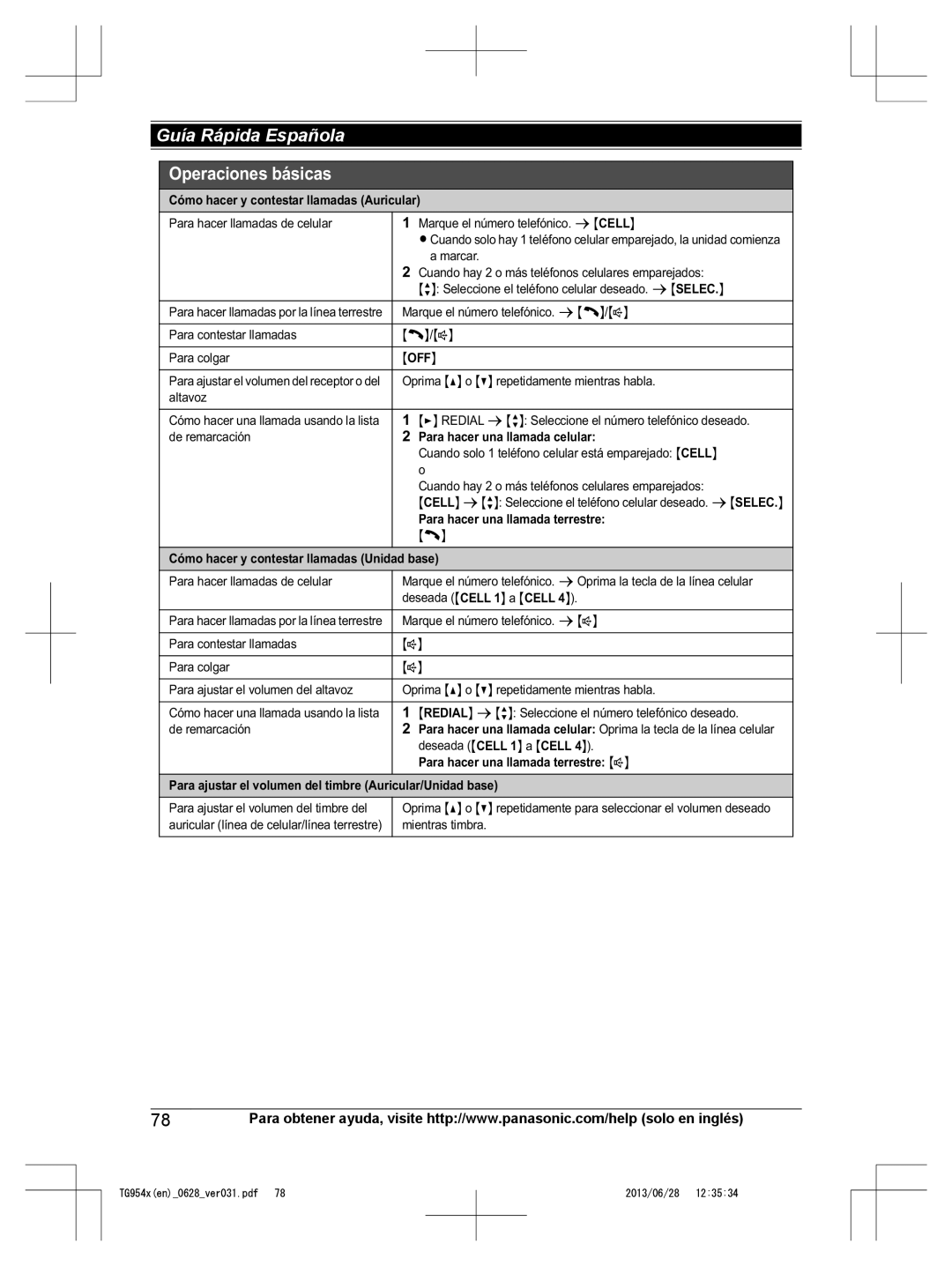 Panasonic KX-TG9542, KX-TG9541 Cómo hacer y contestar llamadas Auricular, Off, Para hacer una llamada celular 