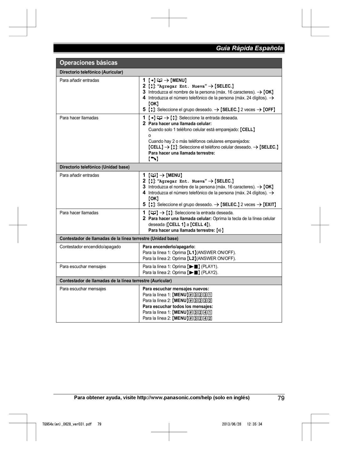 Panasonic KX-TG9541, KX-TG9542 Directorio telefónico Auricular, Para encenderlo/apagarlo, Para escuchar mensajes nuevos 