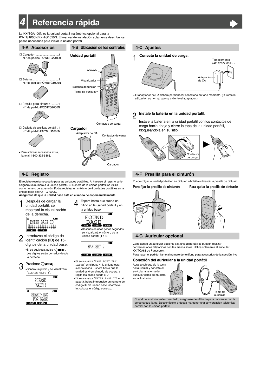 Panasonic kx-tga100n installation manual Referencia rápida, Please Wait Searching 