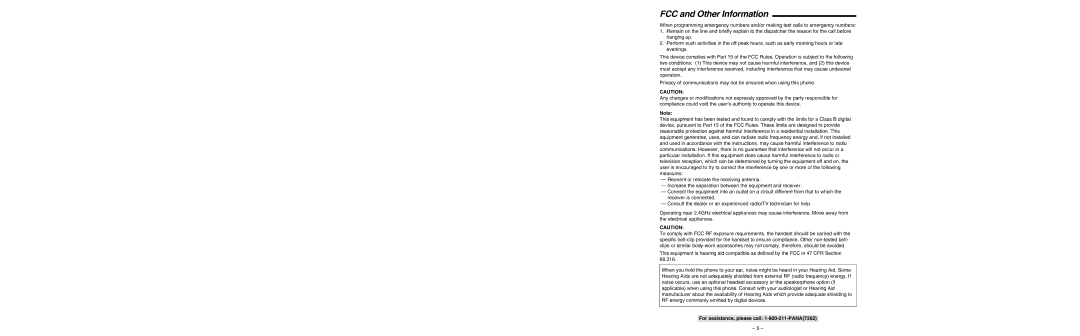 Panasonic KX-TGA270S installation manual FCC and Other Information 