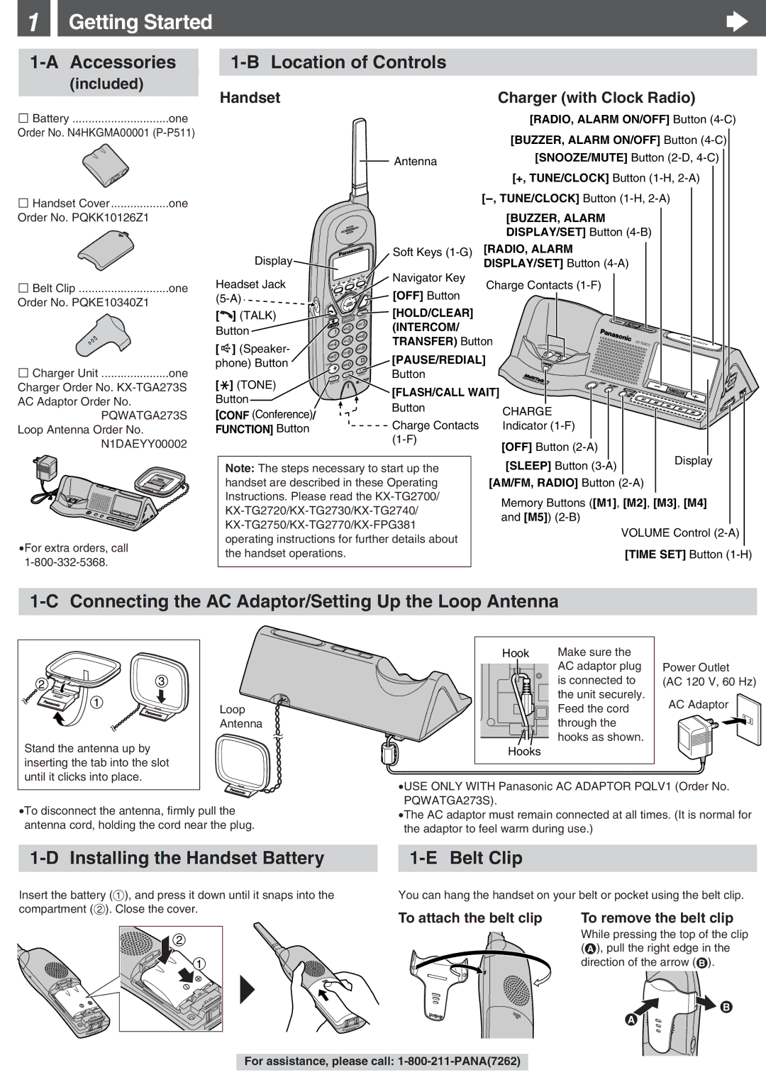 Panasonic KX-TGA273S operating instructions Getting Started 