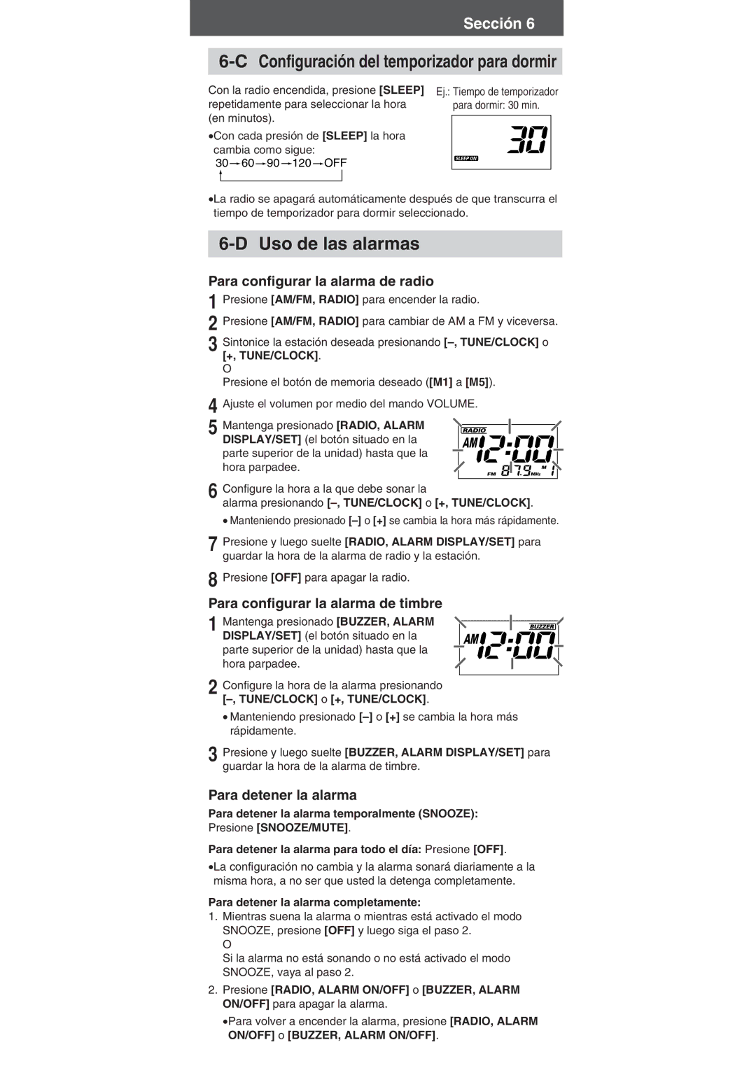 Panasonic KX-TGA273S Uso de las alarmas, Para configurar la alarma de radio, Para configurar la alarma de timbre 