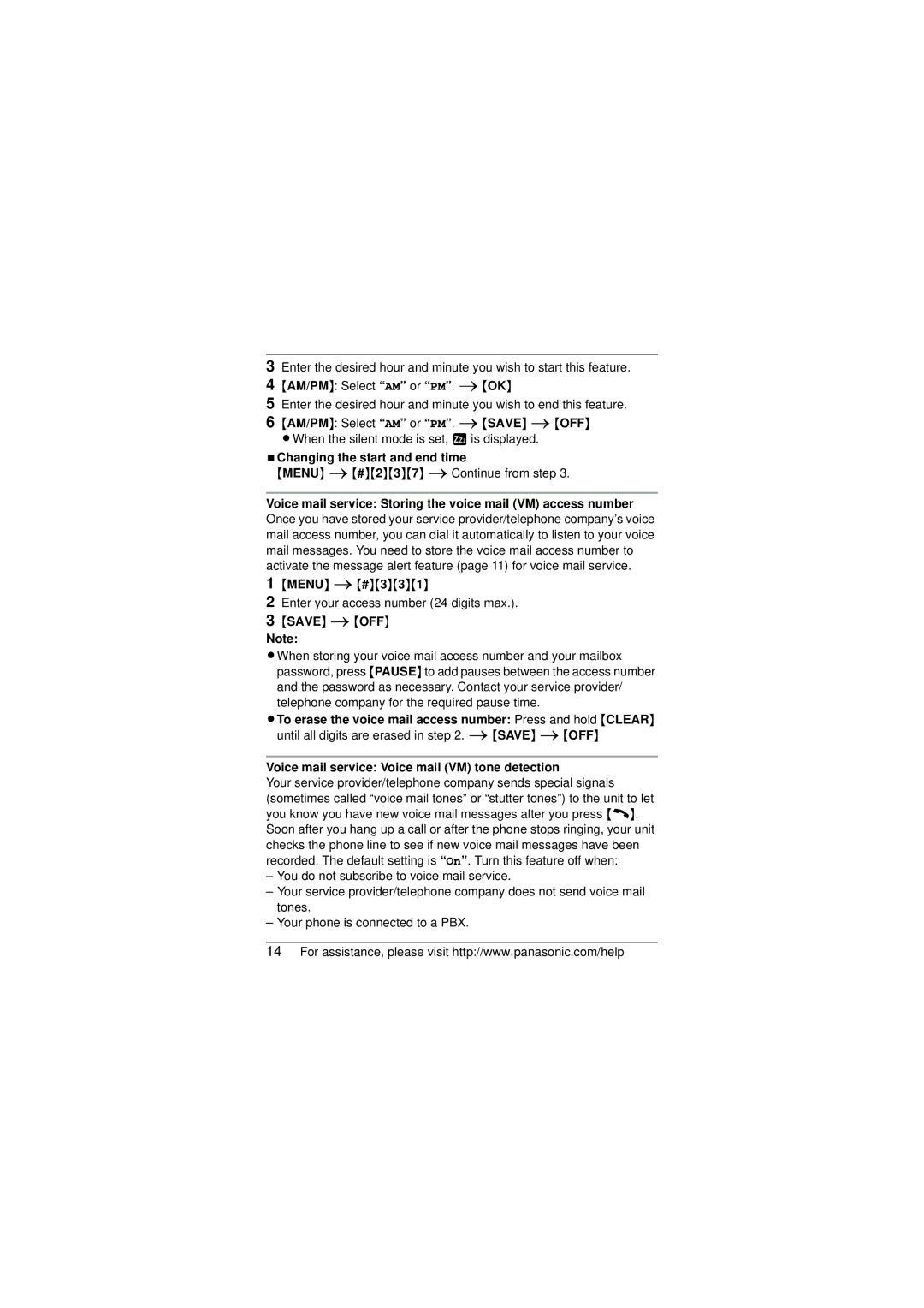 Panasonic KX-TG4071, KX-TGA401B, KX-TG6521, KX-TG4051 NChanging the start and end time, Menu i#237 iContinue from step 