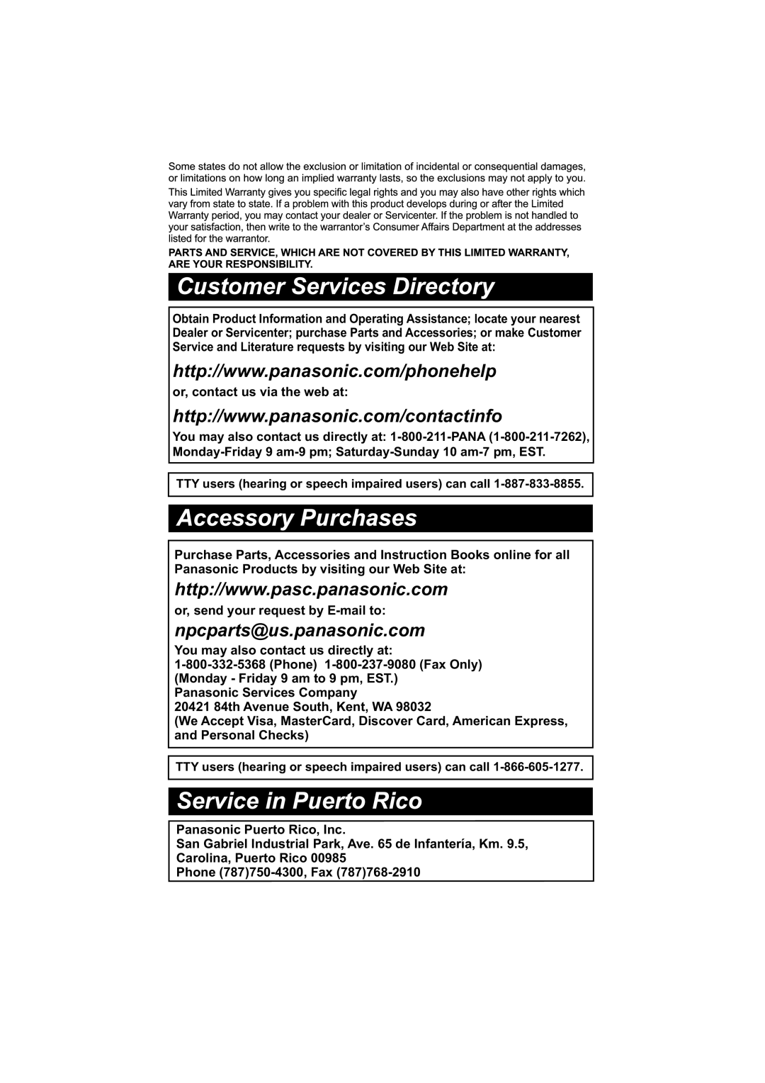 Panasonic KX-TGA450 installation manual Npcparts@us.panasonic.com 