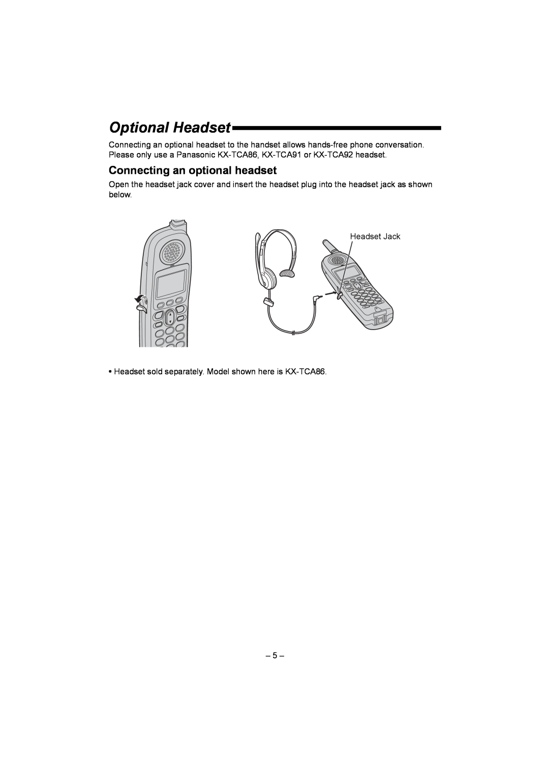 Panasonic KX-TGA520C installation manual Optional Headset, Connecting an optional headset 