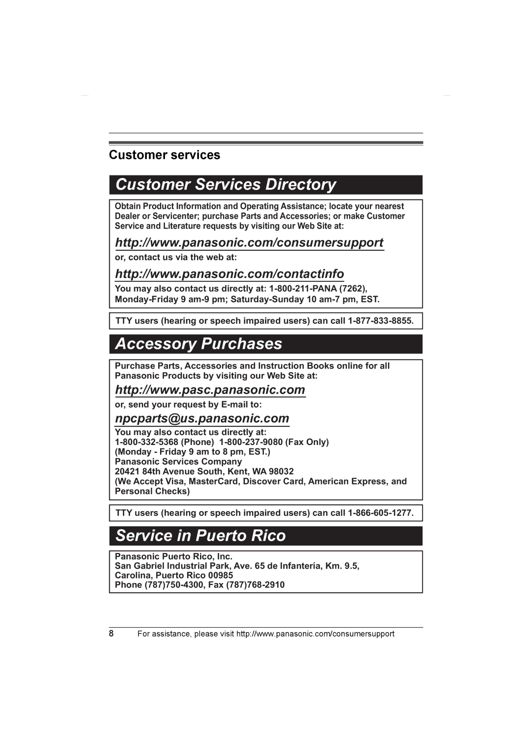 Panasonic KX-TGA550, KX-TGA552 installation manual Customer Services Directory, Customer services 