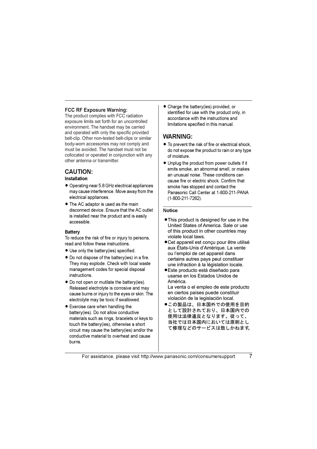 Panasonic KX-TGA560M installation manual Installation, Battery 