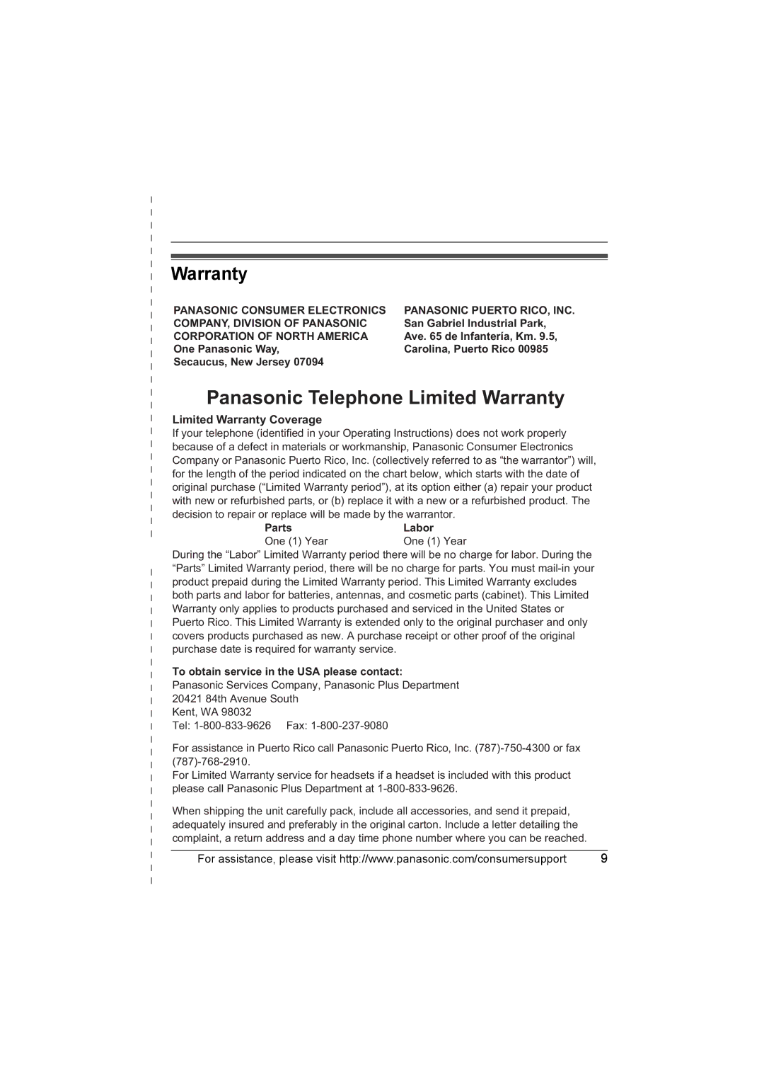 Panasonic KX-TGA560M installation manual Limited Warranty Coverage 