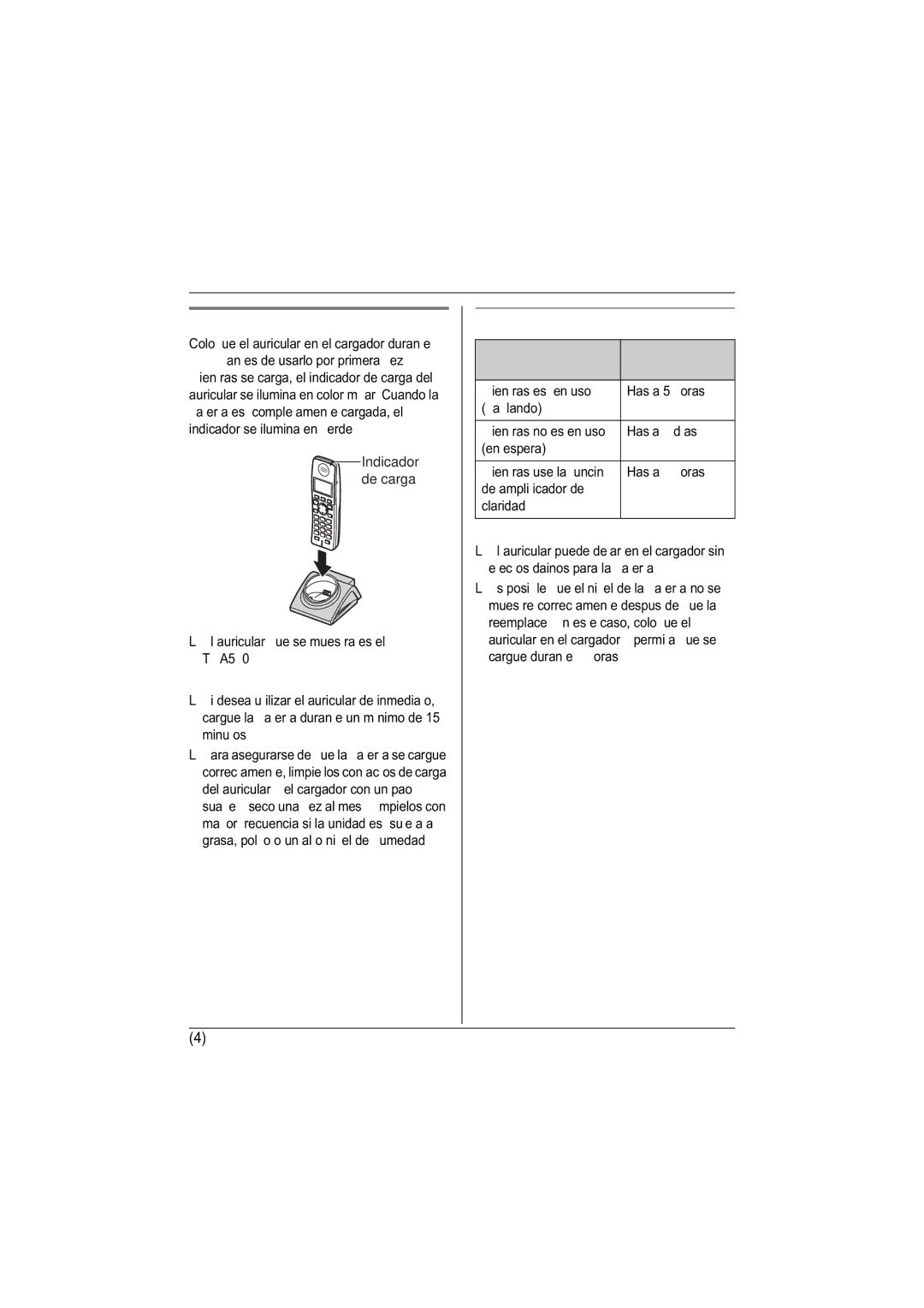 Panasonic KX-TGA570, KX-TGA571 installation manual Carga de la batería 