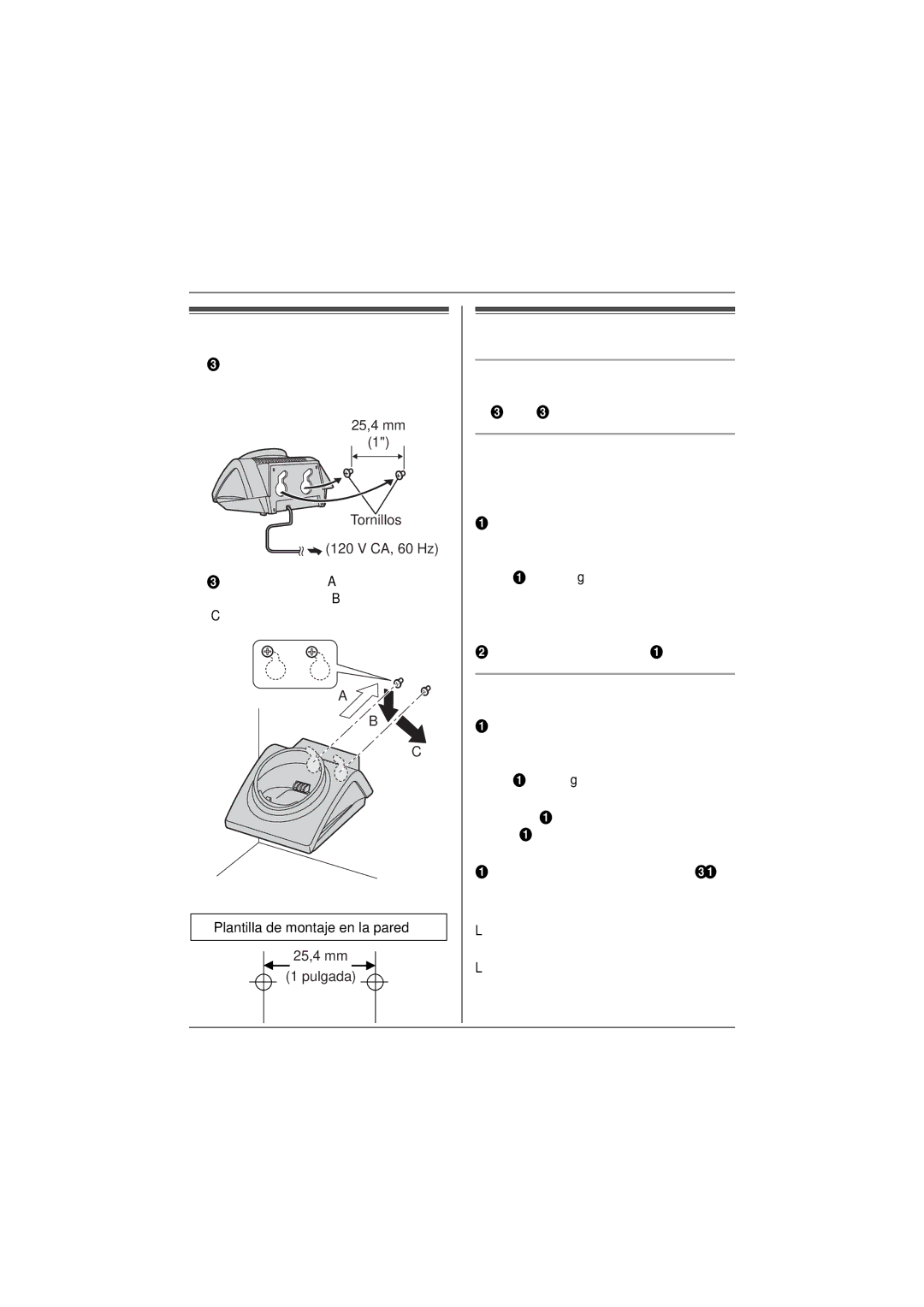 Panasonic KX-TGA570, KX-TGA571 installation manual Montaje en la pared, Especificaciones 