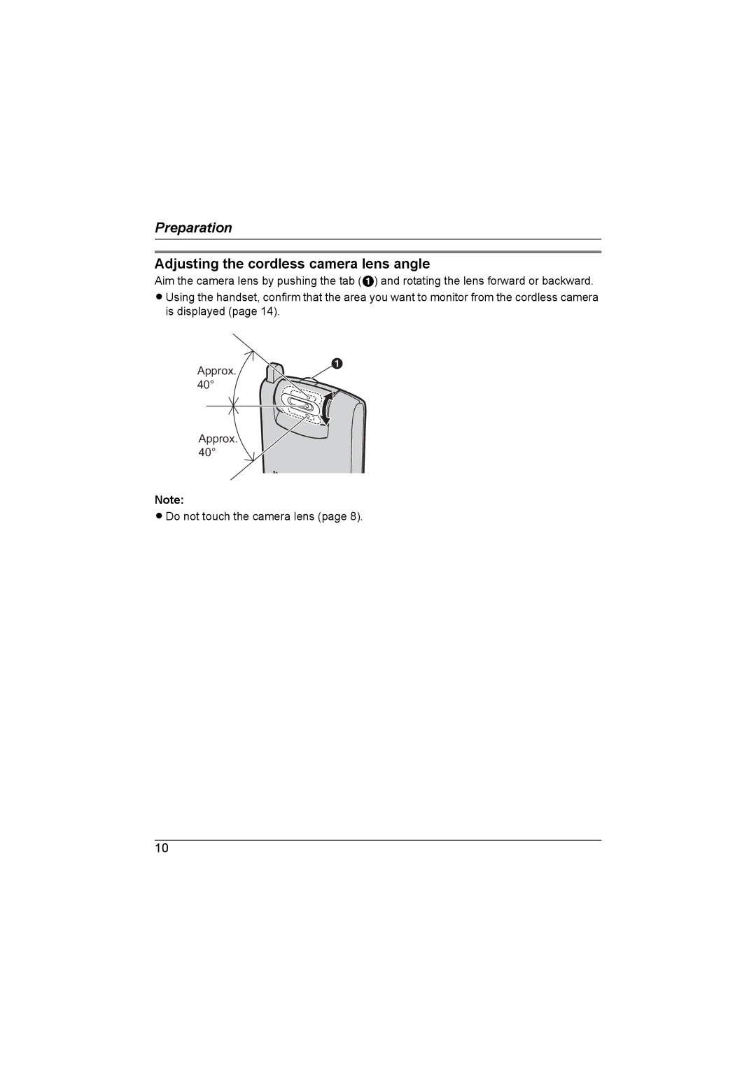 Panasonic KX-TGA593AL operating instructions Adjusting the cordless camera lens angle 