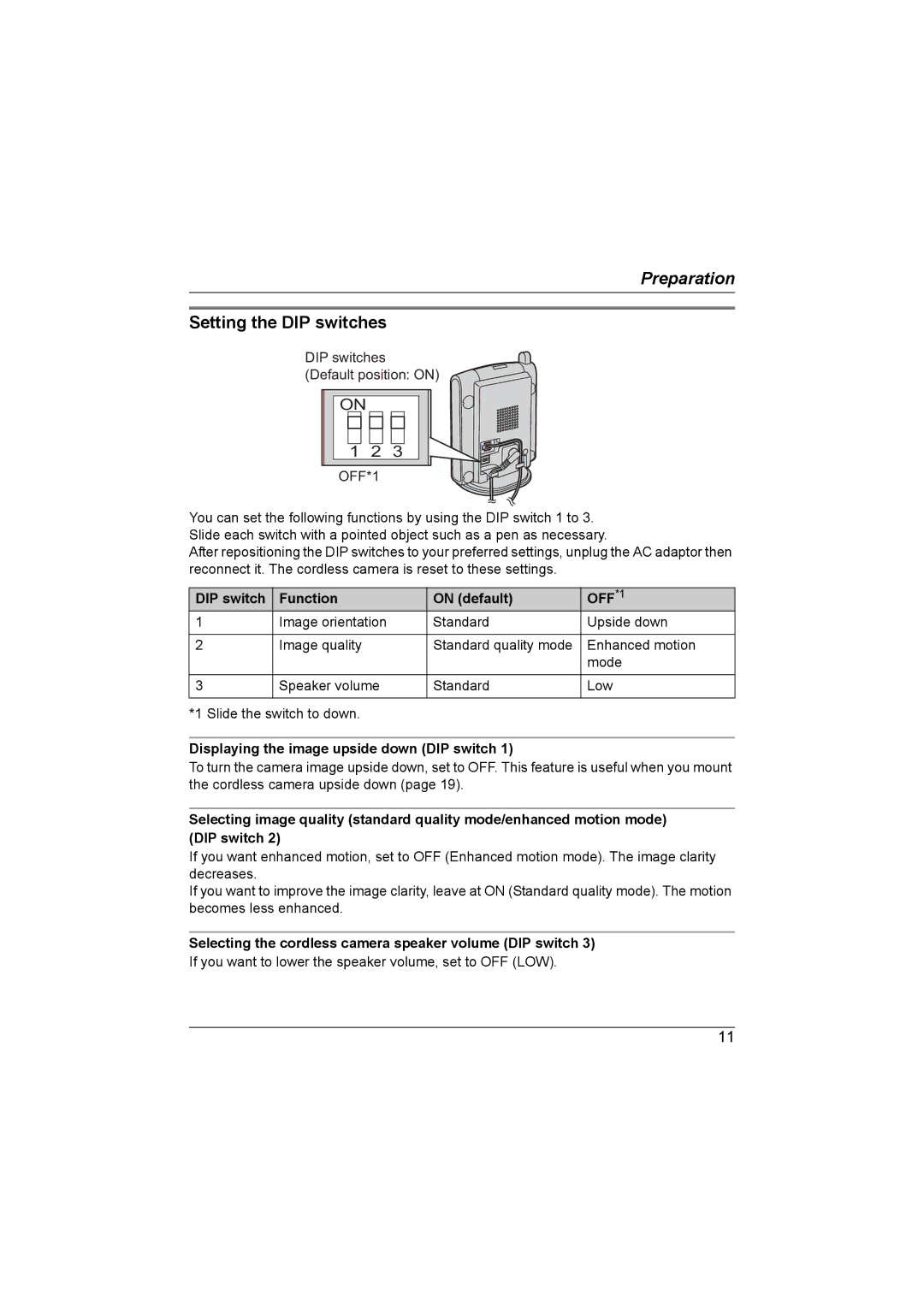 Panasonic KX-TGA593AL operating instructions Setting the DIP switches, DIP switch Function On default OFF *1 