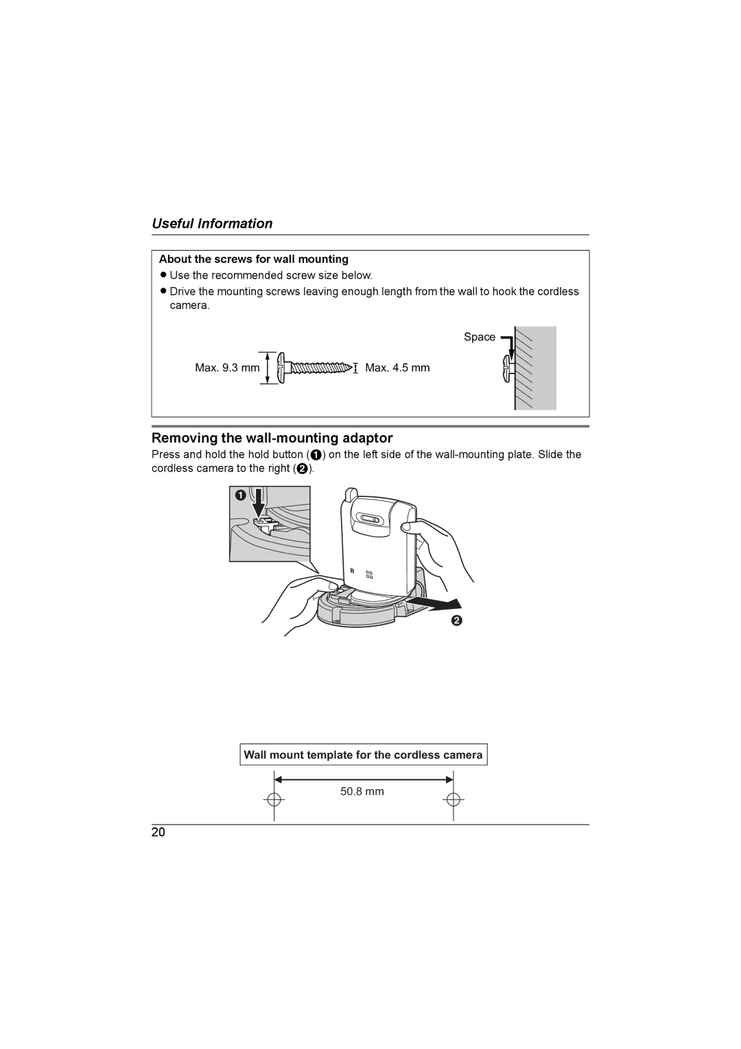 Panasonic KX-TGA593AL operating instructions Removing the wall-mounting adaptor, About the screws for wall mounting 