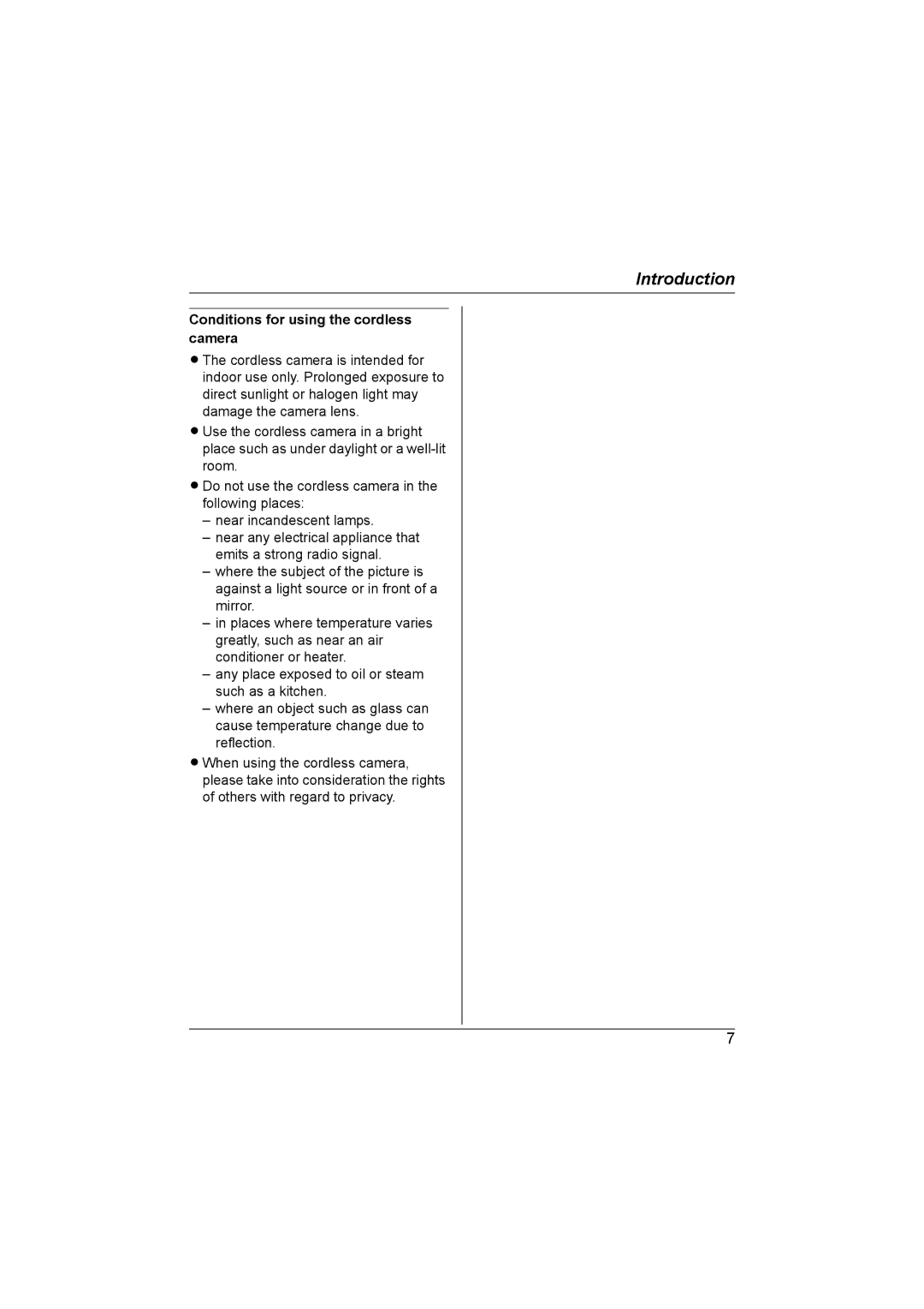 Panasonic KX-TGA593AL operating instructions Conditions for using the cordless camera 