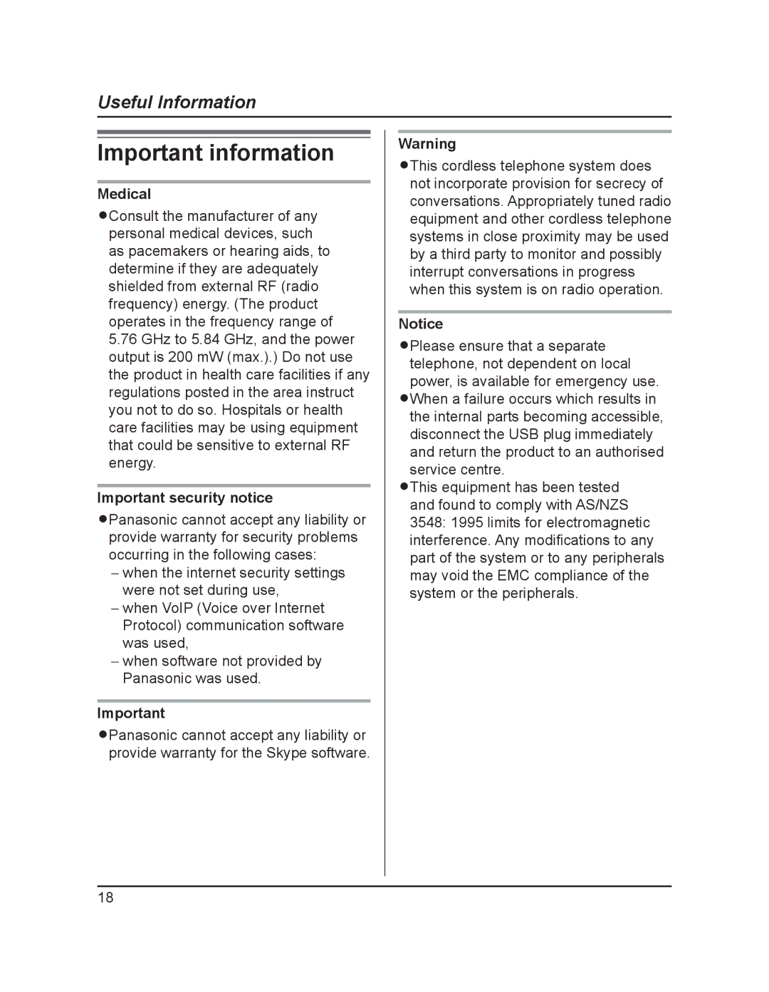 Panasonic KX-TGA595AL operating instructions Important information, Medical, Important security notice 