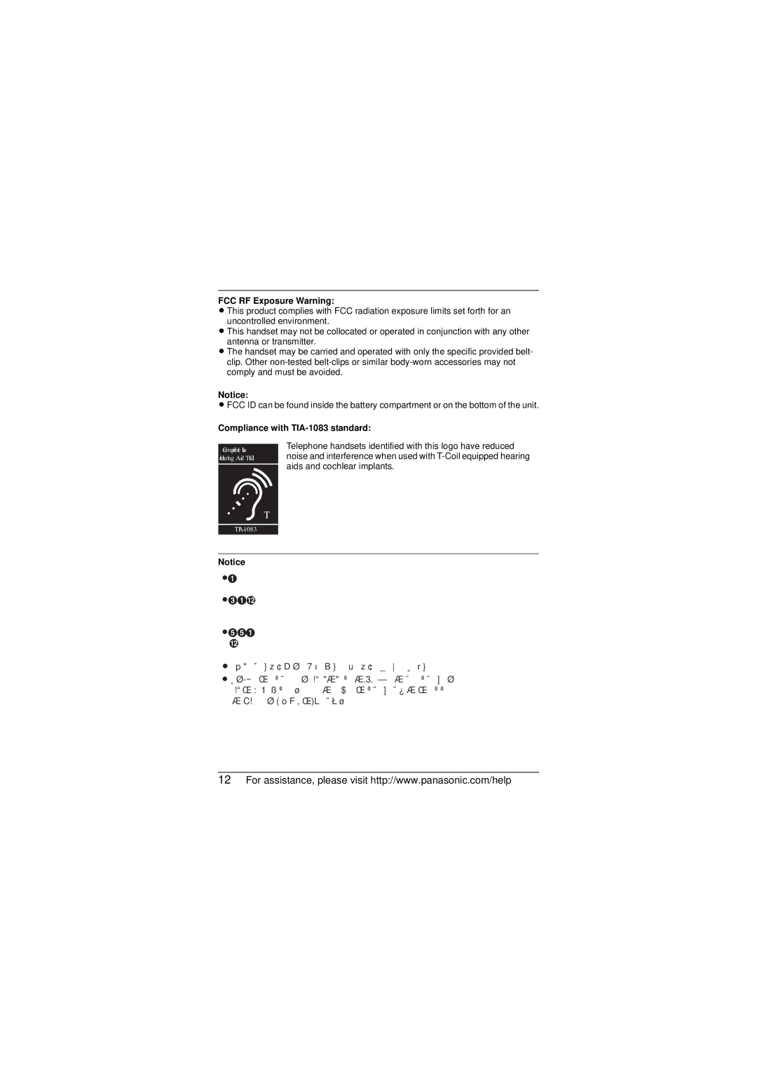 Panasonic KX-TGA641T installation manual FCC RF Exposure Warning, Compliance with TIA-1083 standard 