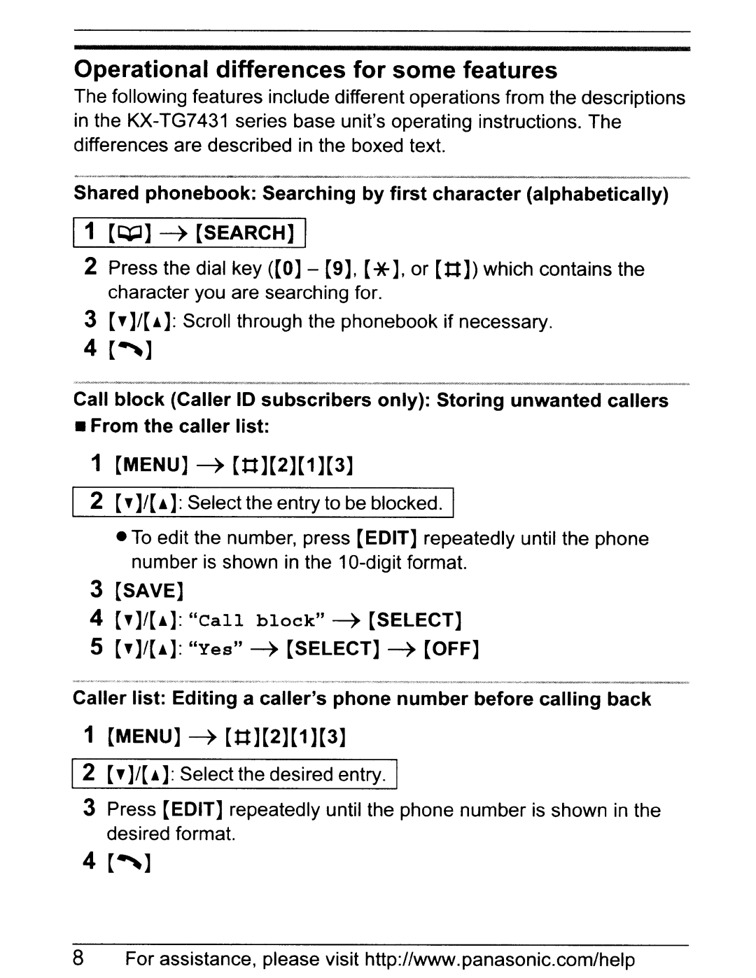 Panasonic KX-TGA641 installation manual Operational differences for some features, T+J Search 